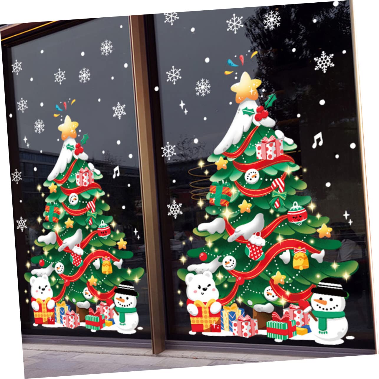 Cabilock 5 Hojas De Pegatinas Para Árboles De Navidad Luces Navideñas Para Ventanas Calcomanías Para Pared De Guardería Calcomanías Navideñas Para Ventanas Adornos Navideños Bolas