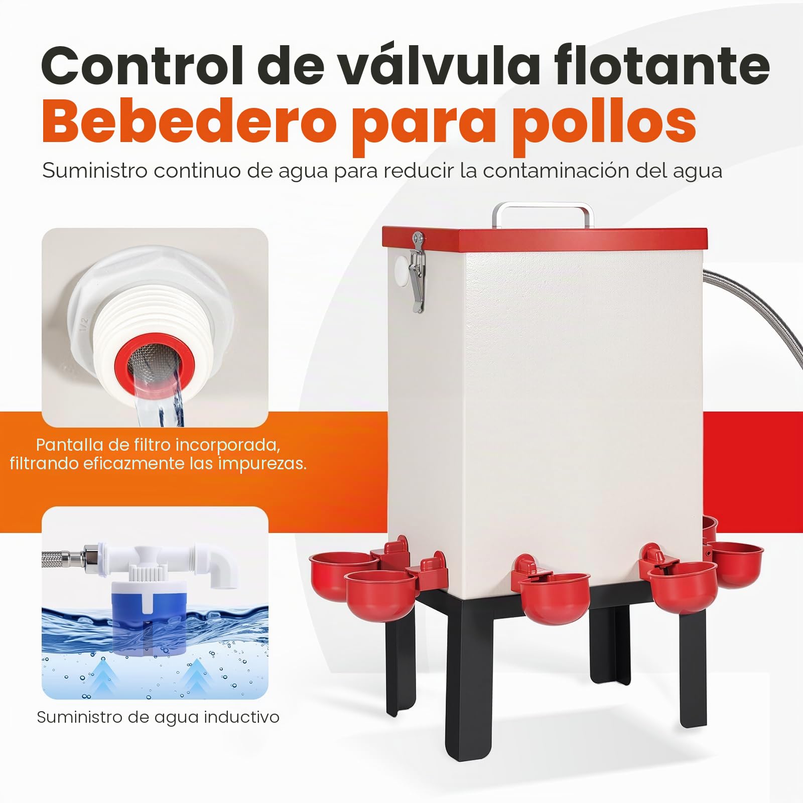 Bebedero Automático de Pollo de 12L Dispensador de Agua para Aves de Corral de Acero Inoxidable con Válvula de Flotador Manguera Tazas de Agua y Soporte Comedero de Agua para Patos Gansos