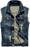 Gilet en denim pour homme sans manches, veste déchirée, style vintage décontracté