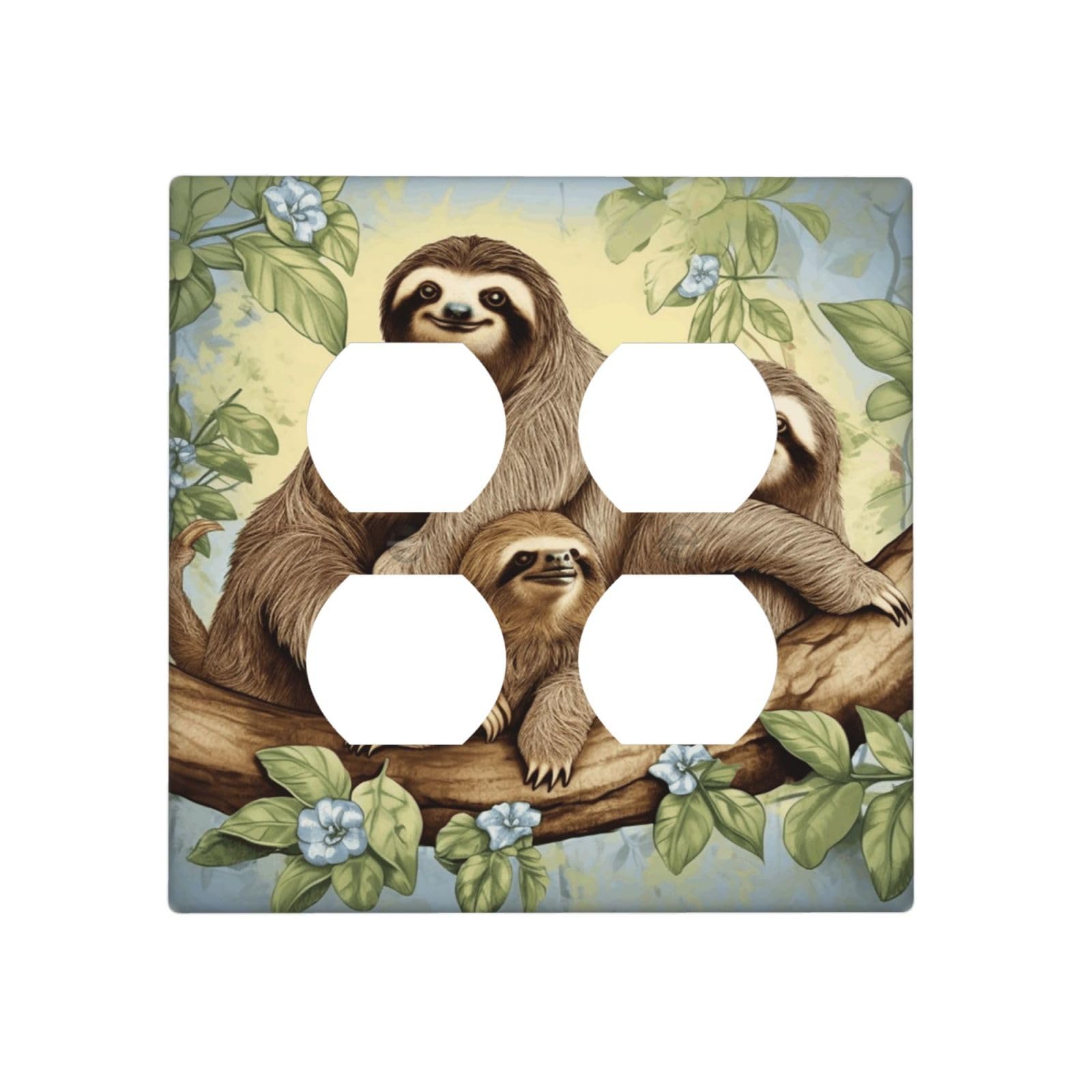 Kloph Style J Decorator Wall Plate 2 Gang Light Switch Covers Sloth Family Wallplate Double Toggle Switch Plate Standard Size Electrical Outlet Covers Decorative Wall Switch Plate Cover