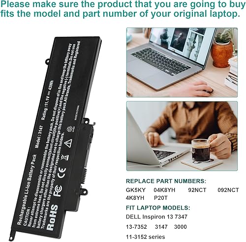 Miniatura 4 de GK5KY - Batería para laptop Dell Inspiron 11 3000 3147 3148 3153 3152 3157 3158 15 7000 7558 7568 13 7353 7359 7347 7348 7352 9 2NCT 09 2NCT 4K8YH