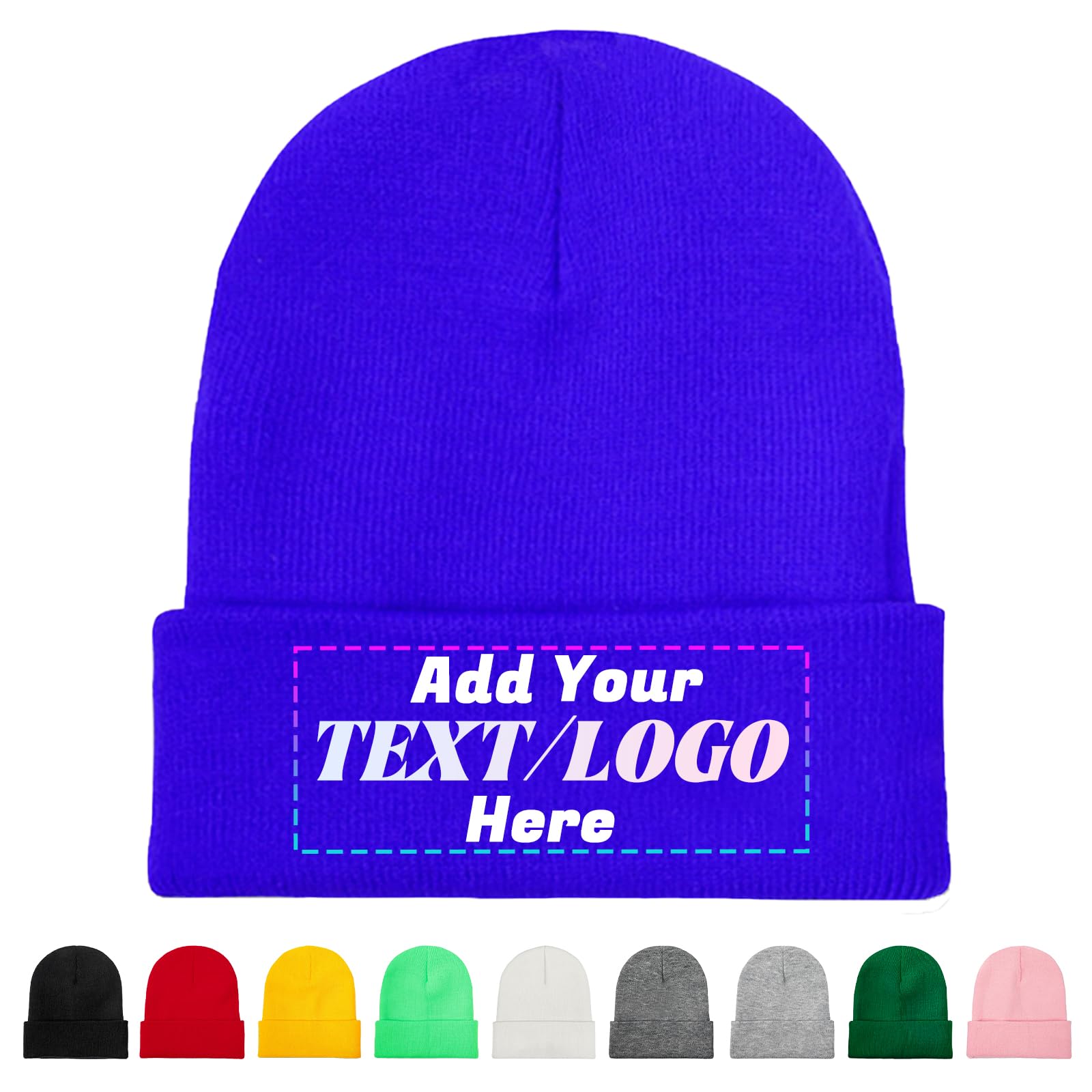 Personalised Beanie Hat, Custom Beanie with Text Logo Image, Custom Men's Skullies & Beanies, Skull Cap Winter Warm Hat for Men (UK, Alpha, One Size, Blue)