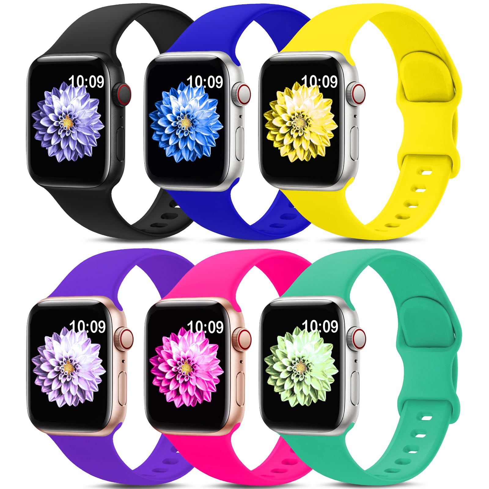 6 Pack Sport Bands Compatible with Apple Watch Band 38mm 40mm 41mm 42mm 44mm 45mm 49mm 46mm,Silicone Waterproof Strap for iWatch Apple Watch Series 11