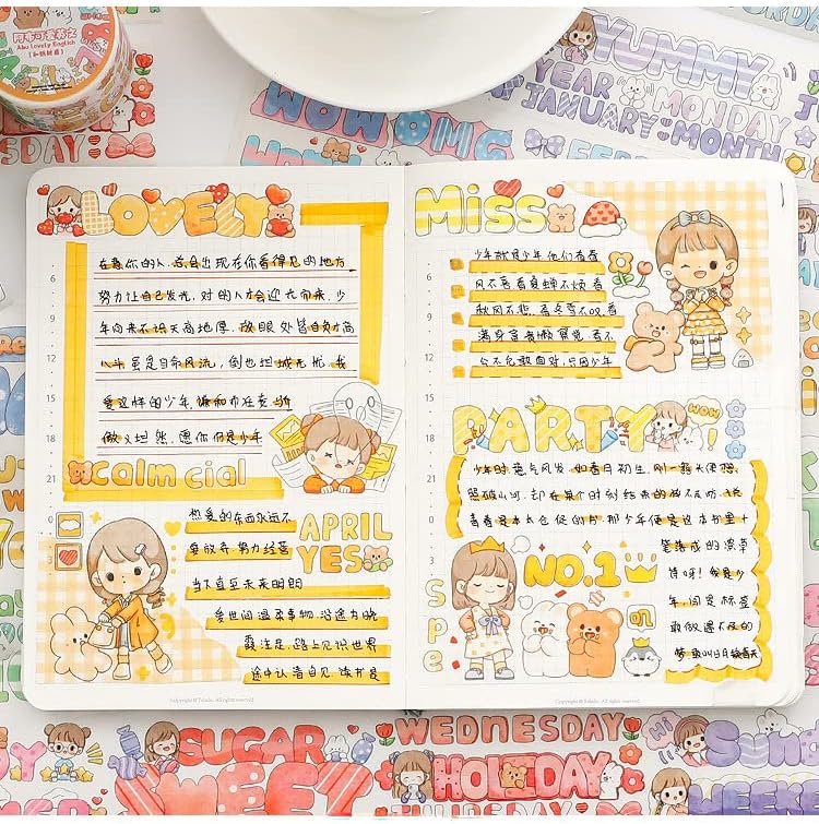 Miniatura 3 de Juego de cintas kawaii washi, calcomanías decorativas japonesas estéticas para diario, álbumes de recortes, manualidades para niños, suministros