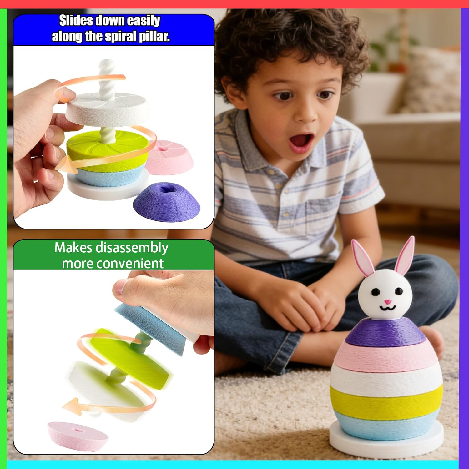 Spinning Stacking Toys Rainbow Rabbit Egg Montessori Sorting & Stacking Toys for Kids, Ages 6 Months to 3 Years