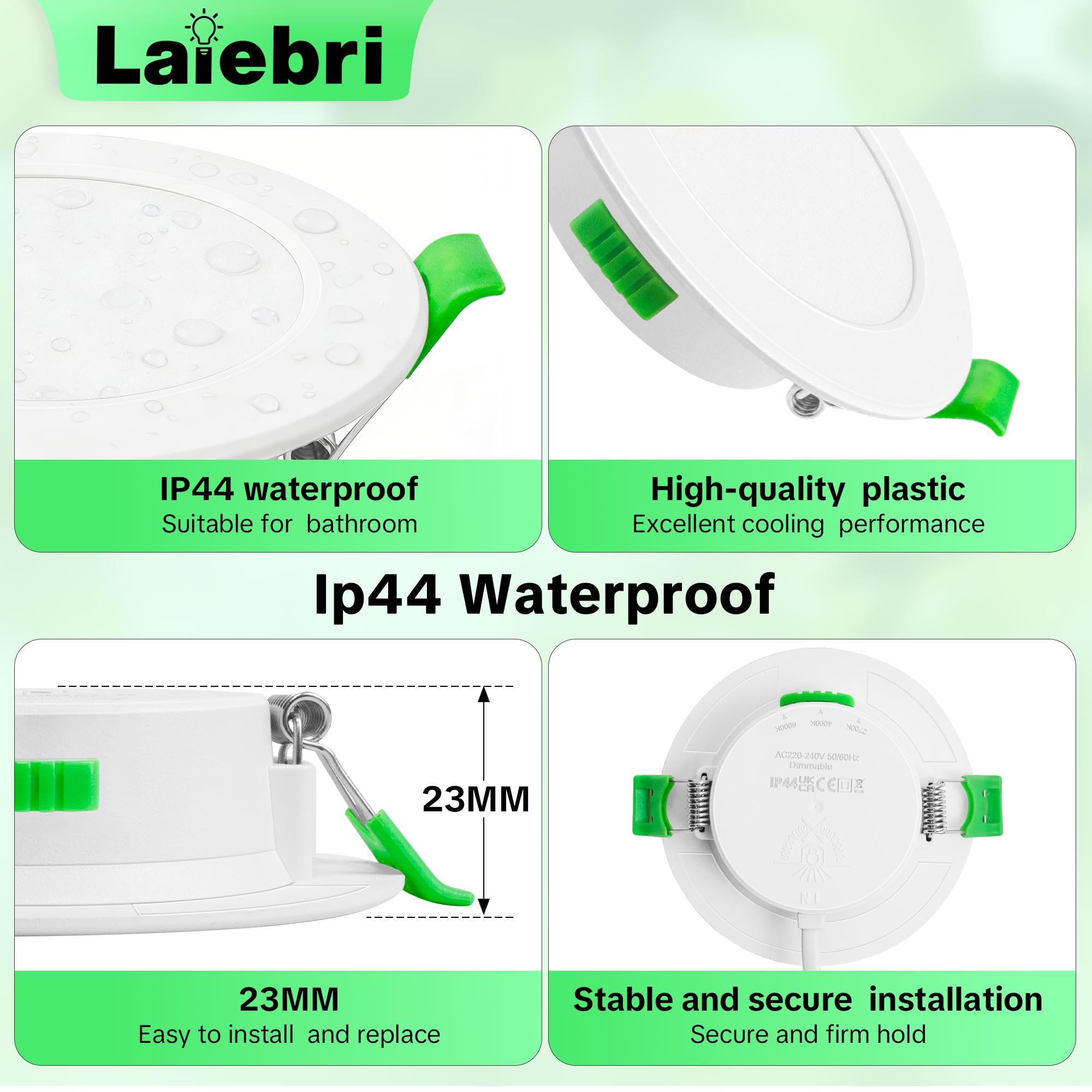 Juego de 10 focos LED empotrables blancos de 230 V - Focos de techo extra planos IP44 - Ø 75-90 mm, 6W, 600lm, 2700 K/4000 K/6000 K - Iluminación LED para baño, salón y cocina CAW