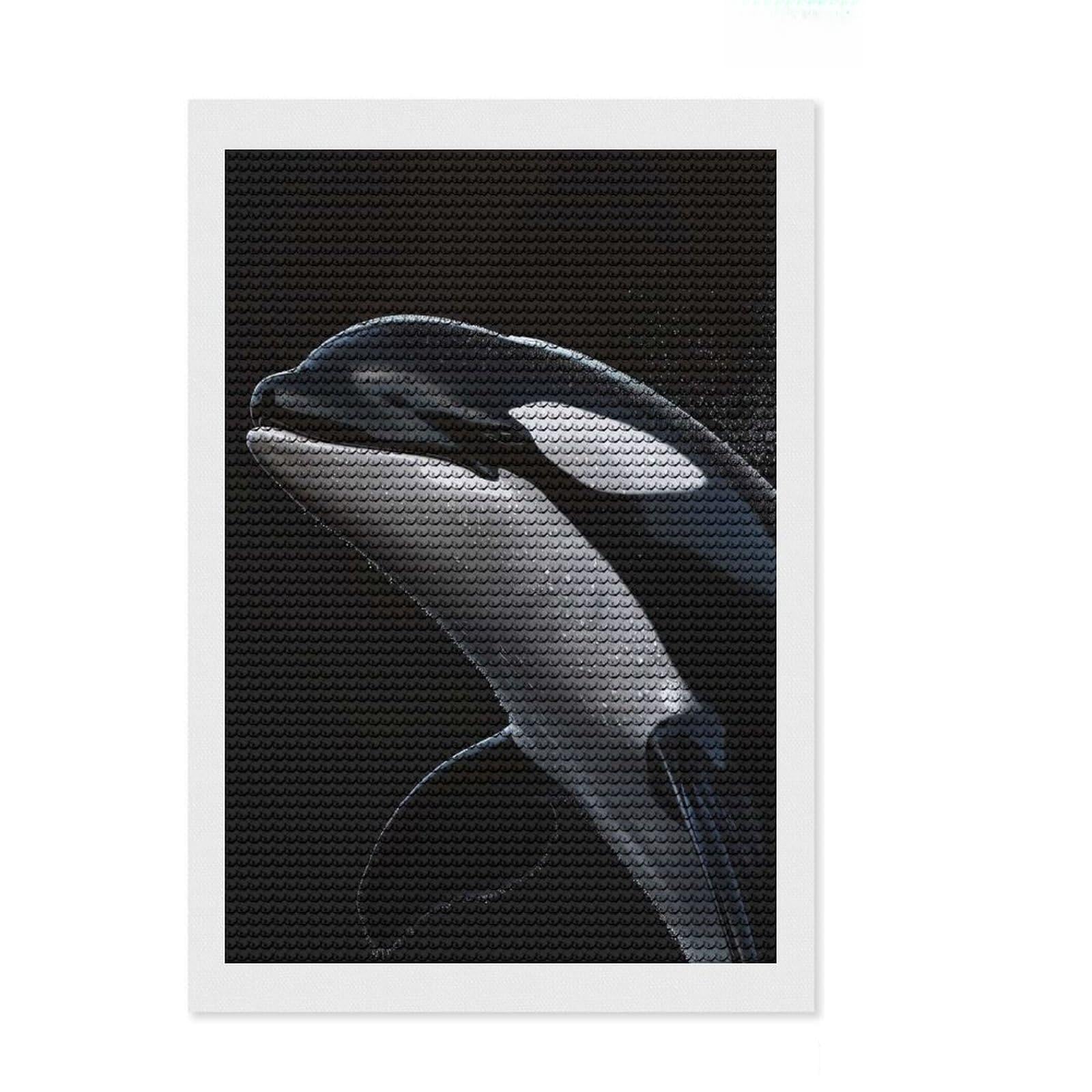 Junmoney Orca Whale Diamond Painting Set 8"x12", Adhesive Canvas, Finish and Display, Office Decor, Birthday Gift, Sparkling Round Gems