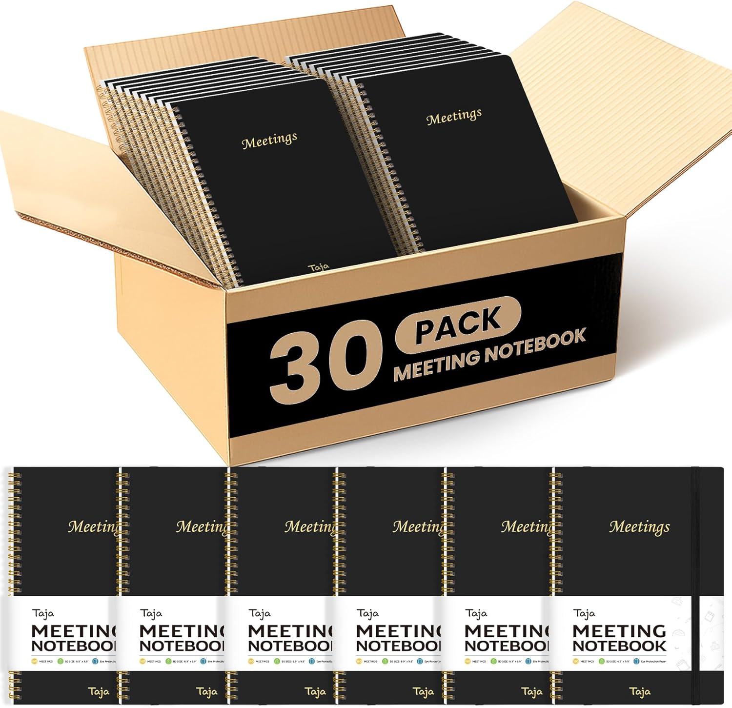30 Pack of Meeting Notebook for Work Organization - Work Planner Notebook with Action Items, Agenda Planner for Note Taking, 160 Pages (6.9" X 9.9") Project Organizer for Men & Women - Black