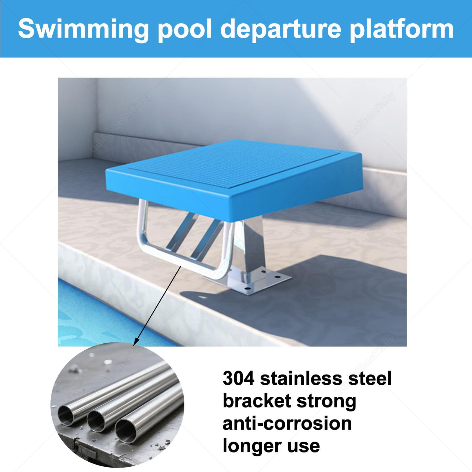 Trampolino Tuffo Standard Piscina,Trampolini Base Acciaio Inox,Piano Antiscivolo Inclinato 15°,Blocco Partenza,Carico 200kg, Trampolini Piscine Interrate Standard Y1