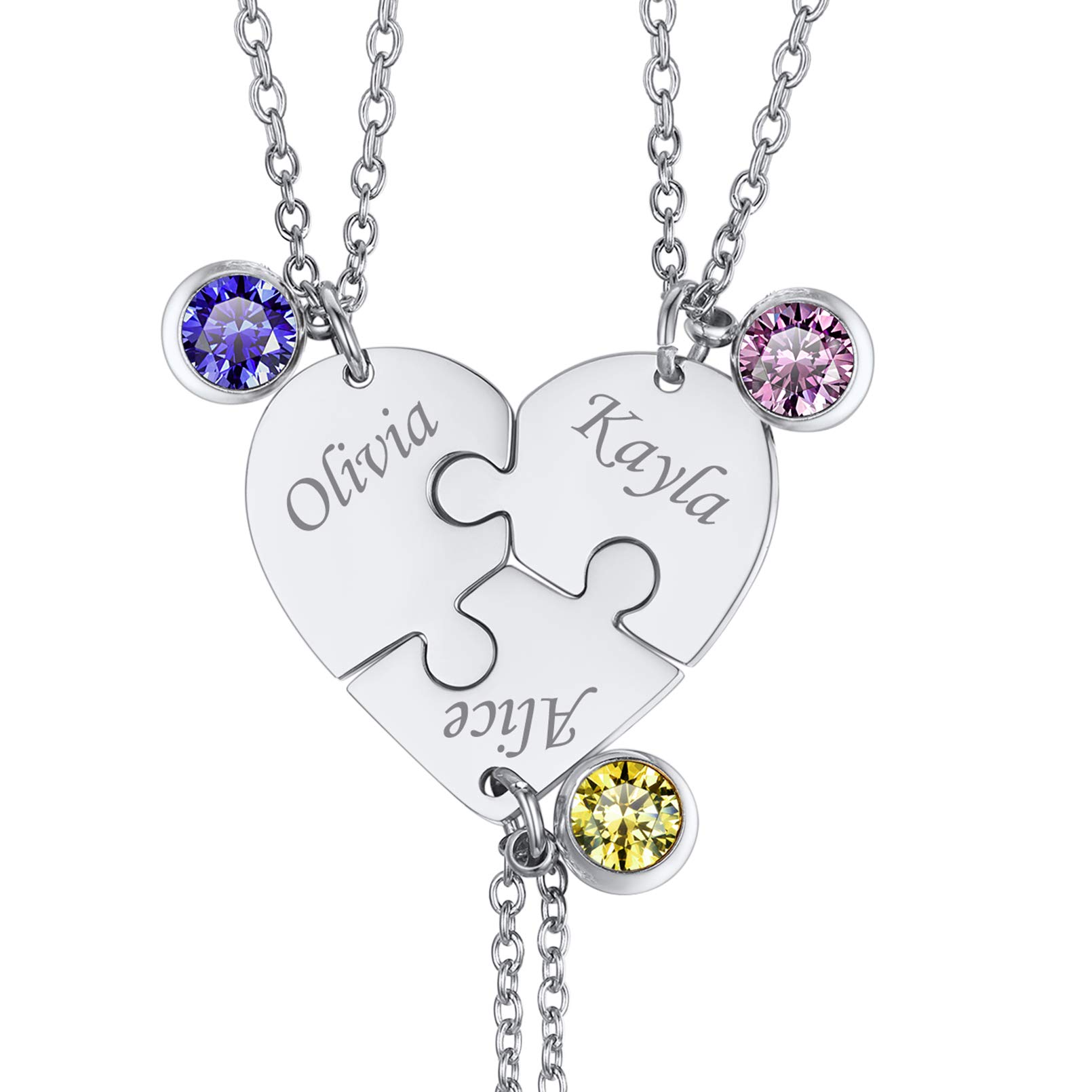 Custom4UCollar Personalizado Corazon Puzzle con Nombres Grabados Set Colgante Rompecabezas Acero Inoxidable 316L 2/3/4/5/6 Piezas Regalo Mejores Amigas BFF