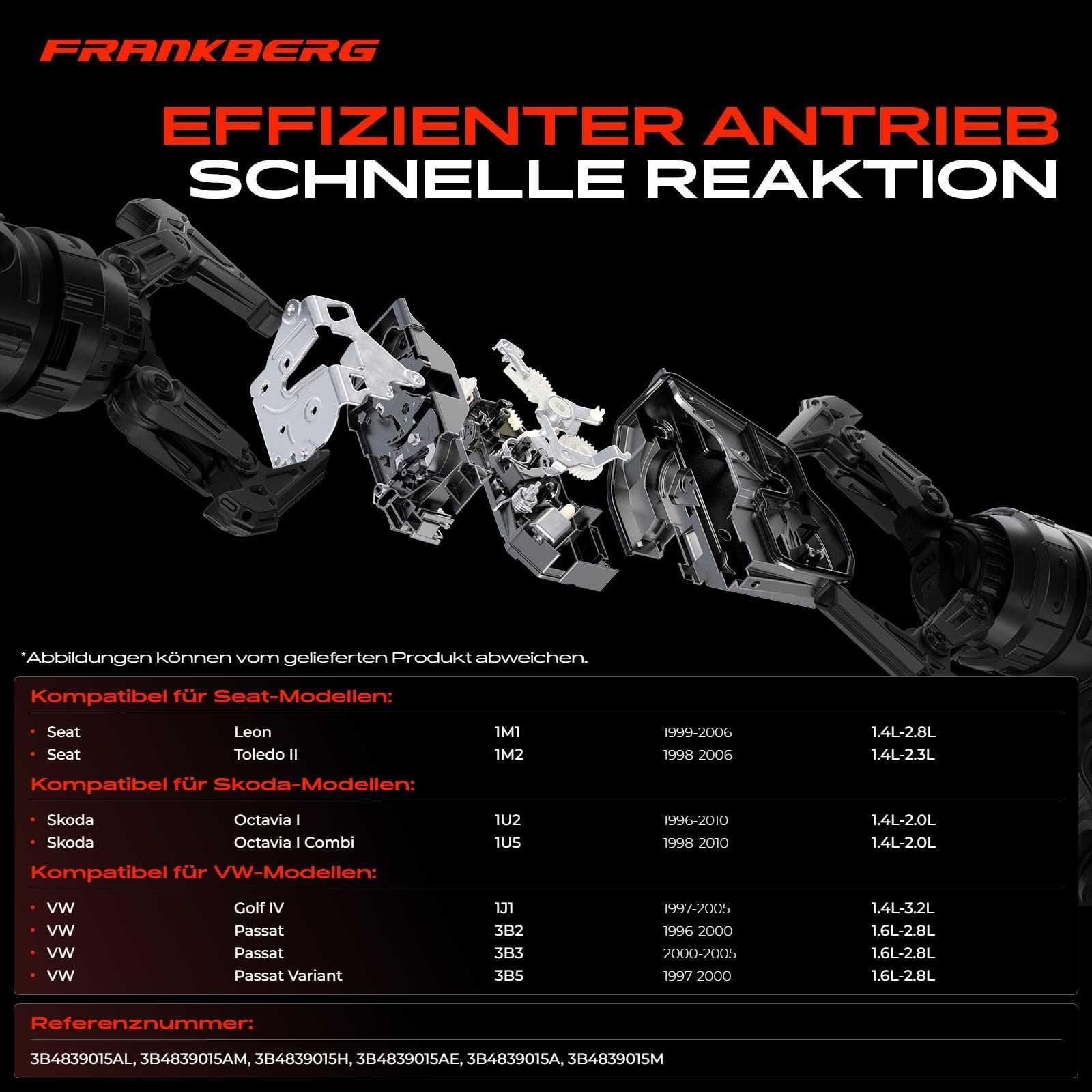 Frankberg 1x Türschloss Stellmotor Hinten Links Kompatibel mit Leon 1M1 1999-2006 Toledo II 1M2 1998-2006 B.o.r.a 1J2 1J6 1998-2005 Golf 1J1 1J5 1997-2006
