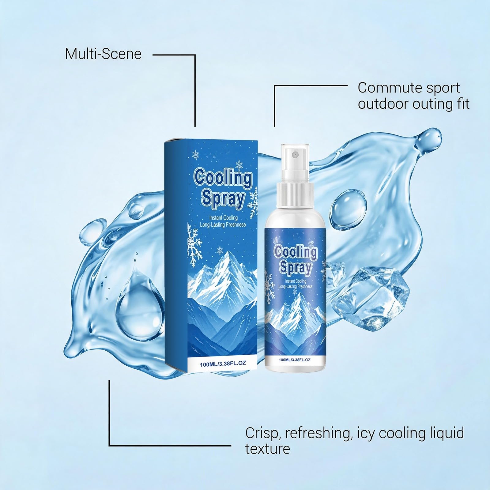 Spray freschezza menta portatile 100ml viso corpo | Nebbia menta freschezza istantanea, formato compatto per sport e viaggi
