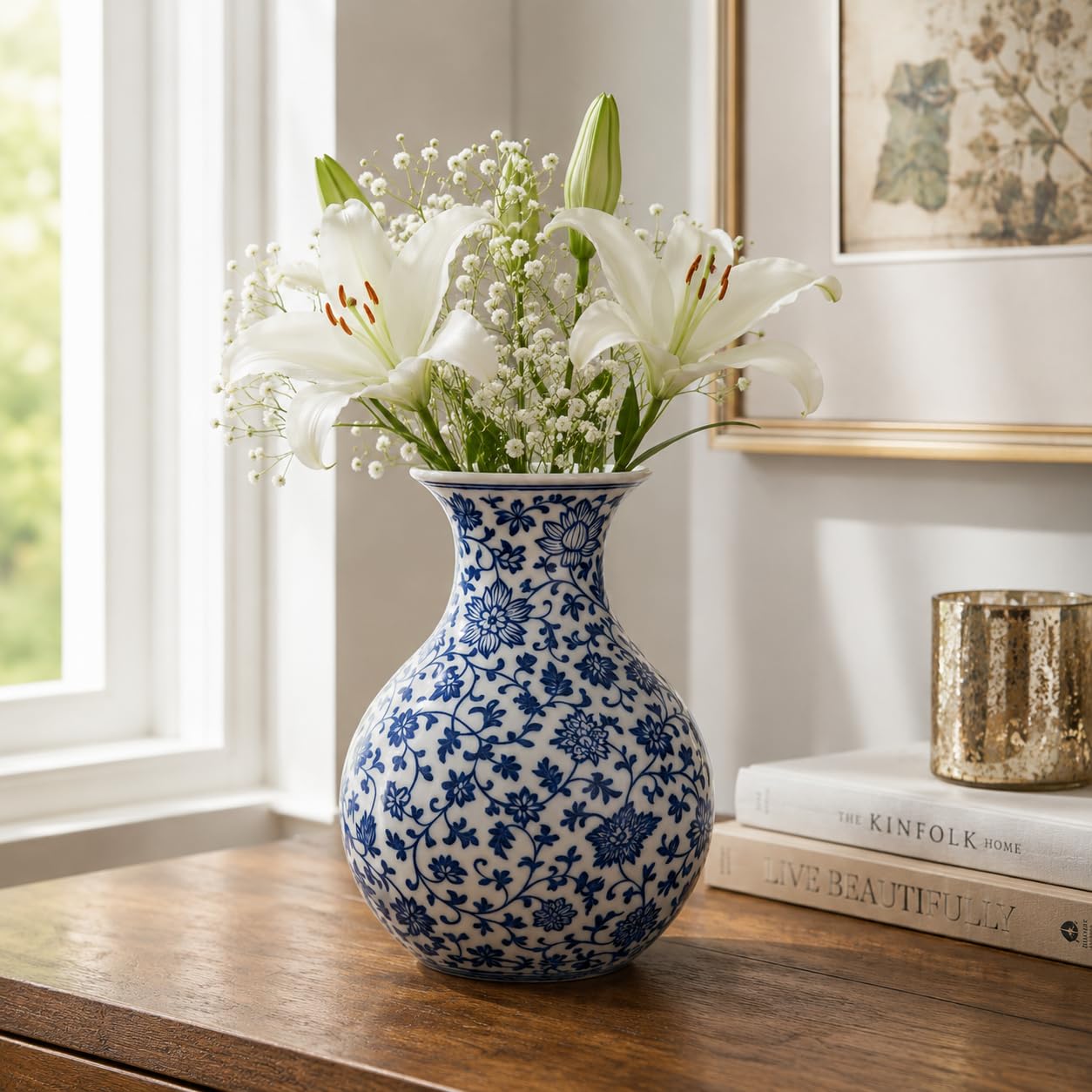 Chinese Porcelain Vase | Blue & White Ceramic Flower Vase (16.5 cm) | Traditional Floral Artwork | Home Décor Table Vase for Living Room, Bedroom & Gifting-image-40