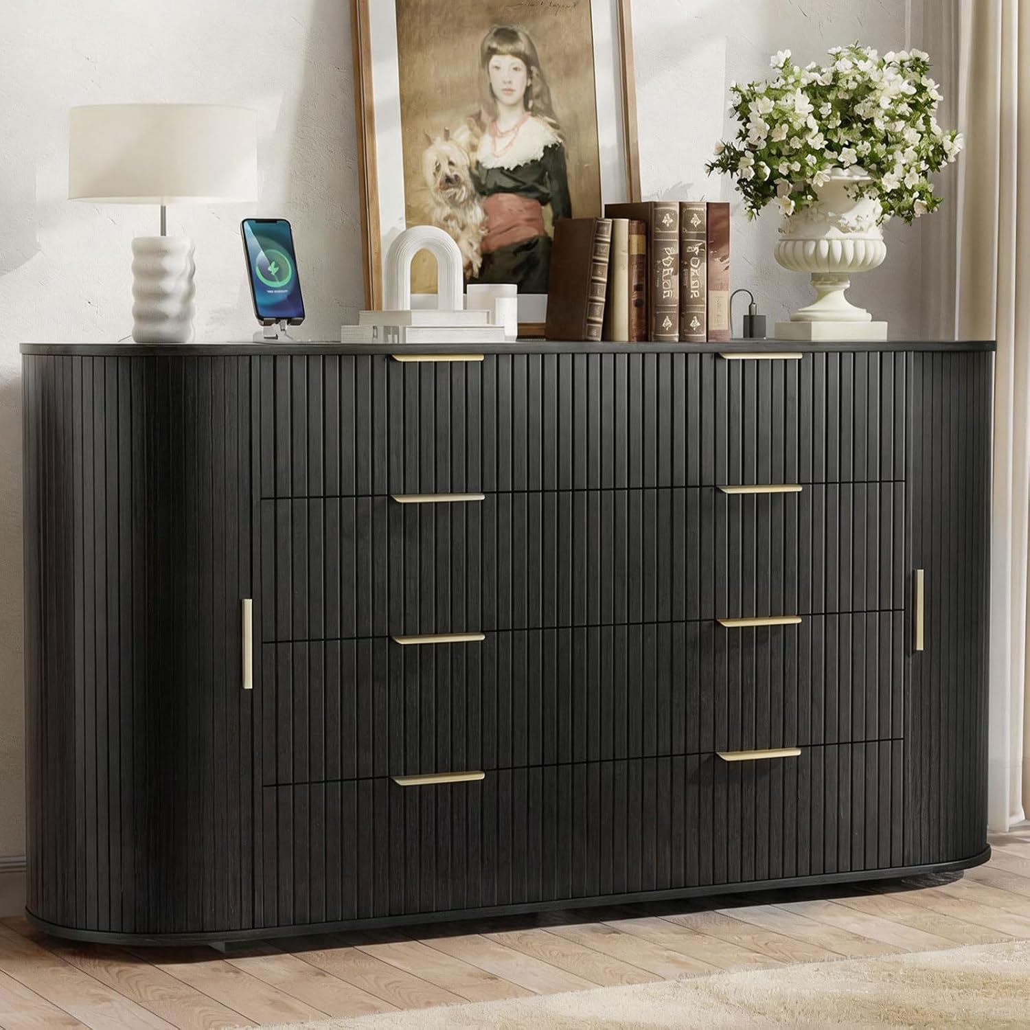 Fluted 8 Drawers Dresser for Bedroom, 55.12" Dressers & Chest of Drawers