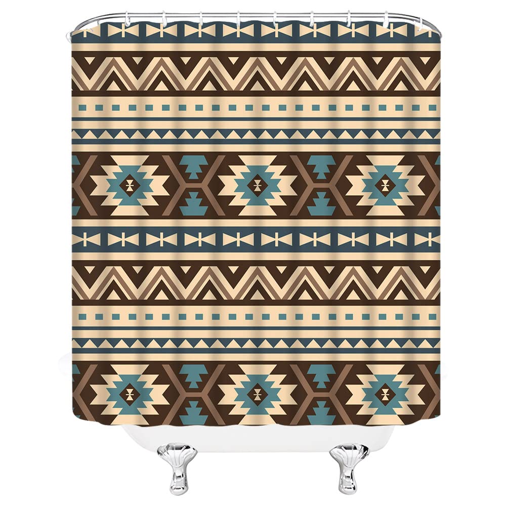 Boho Duschvorhang 180x180cm – Geometrisch, Weiß, Mit 12 Haken, Maschinenwaschbar