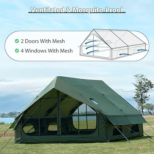 Miniatura 7 de Tienda de campaña inflable con bomba de mano, impermeable, para exteriores, tienda de campaña Oxford para 4 estaciones, con ventanas de malla y