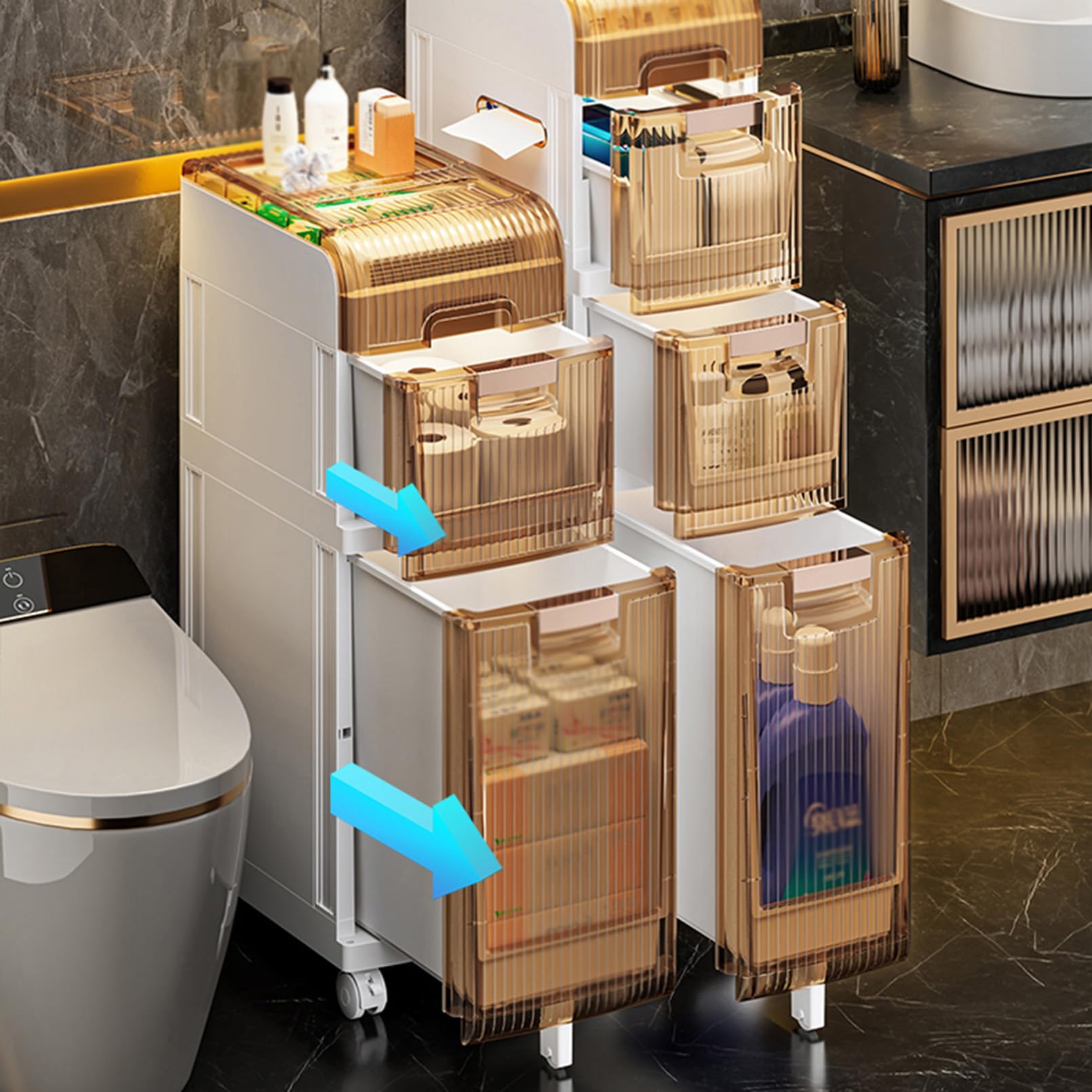 Armoires de Salle de Bain Armoire de Sol Mince sur Pied, unité de Rangement avec 3 Niveaux 2 Portes, Armoire en Bois Peint en MDF Blanc pour Couloir de Cuisine de Chambre