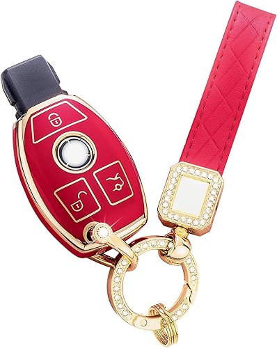 Funda para llavero de Mercedes Benz GLA GLC GLE GLS GLK CLA CLS AMG C E G S M GL funda de TPU suave, Modelo B (rojo).