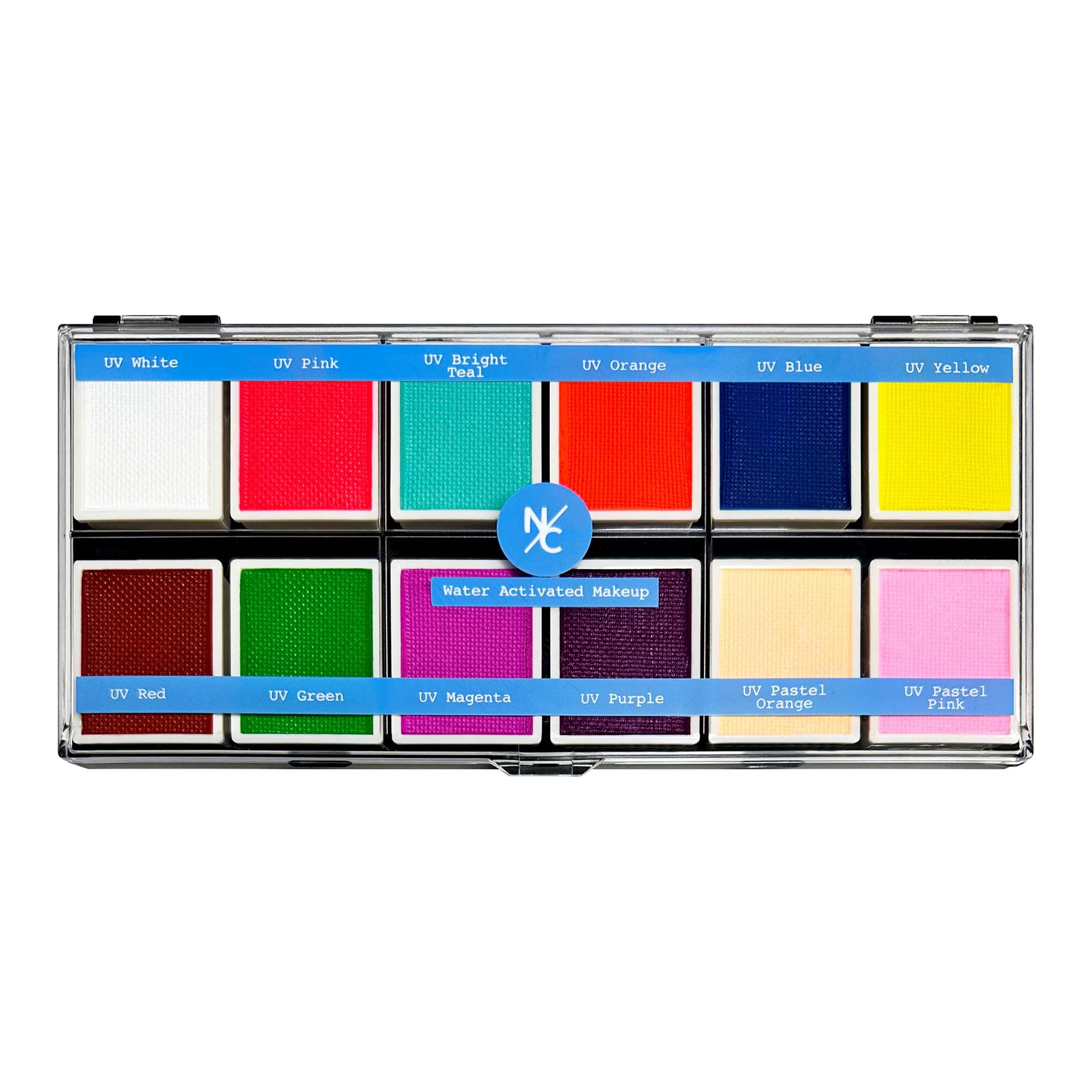 Narrative Cosmetics UV 12 Color Palette - Water Activated Neon Makeup for Face and Body - Fluorescent Shades for Special Effects