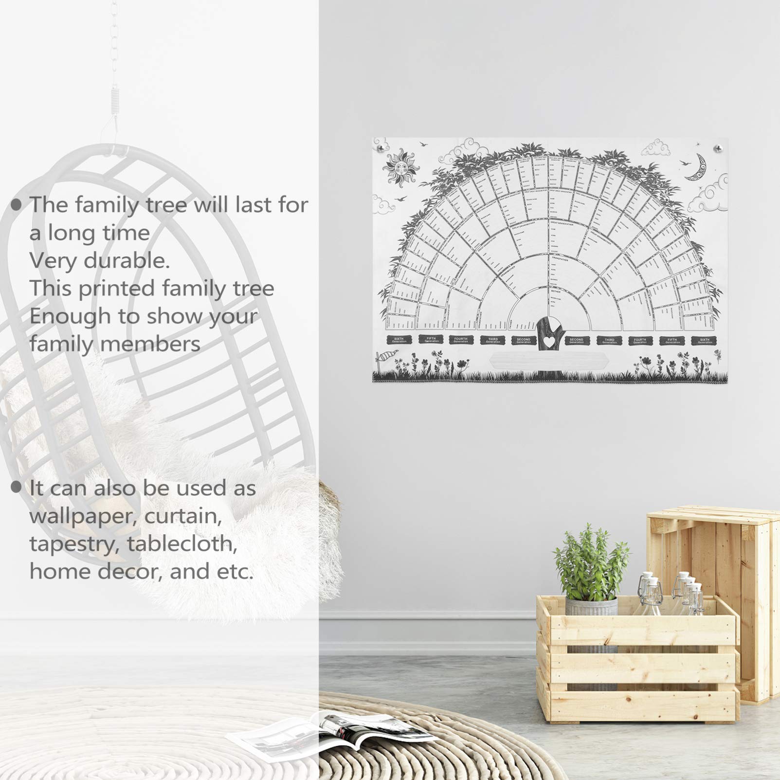 Tableau Ascendance Familiale à Remplir Arbre Généalogique à Remplir N+B - Toile 60x40 Cm - Décoration Murale Familiale Affiche Ancestrale Toile