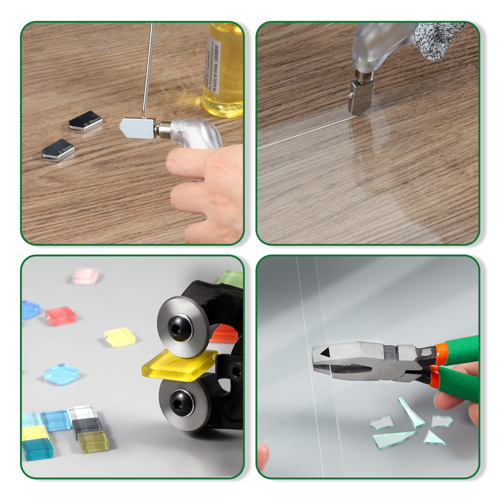 LEONTOOL Juego de 20 herramientas de mosaico de 8 pulgadas con ruedas de vidrio para azulejos con rueda de corte de repuesto y alicates de vidrio para correr, alicates Grozer Kit de cortador