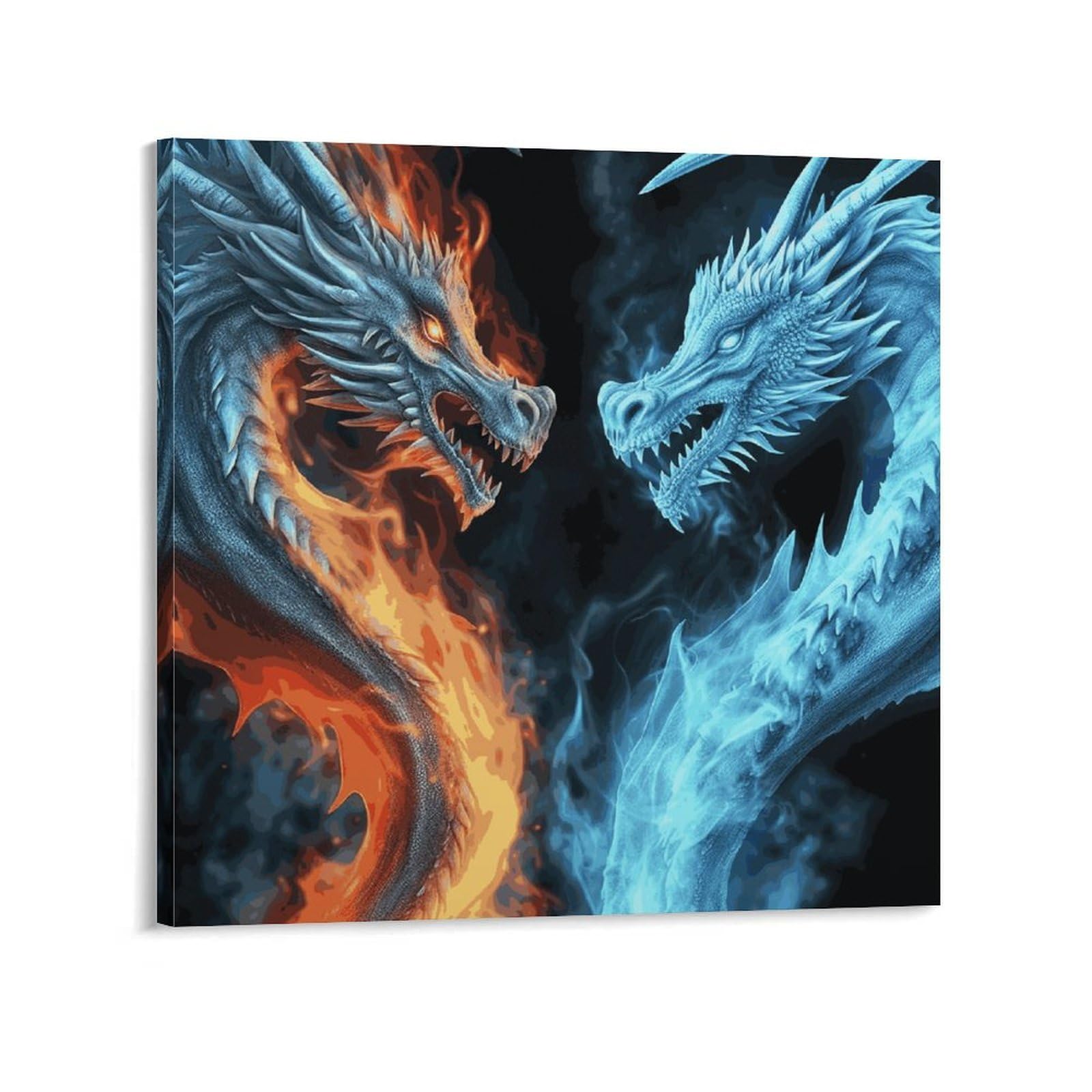 KLOPH Ice And Fire Dragons Canvas Wall Art for Living Room 08x8inch Modern Artwork Painting for Bathroom Hanging Canvas Prints Aesthetic Wallart for Bedroom Kitchen Office Wall Decor