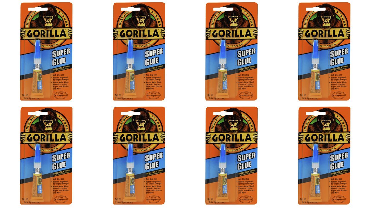 Gorilla Super Glue Tube, 3 Gram, Clear, (Pack of 8)