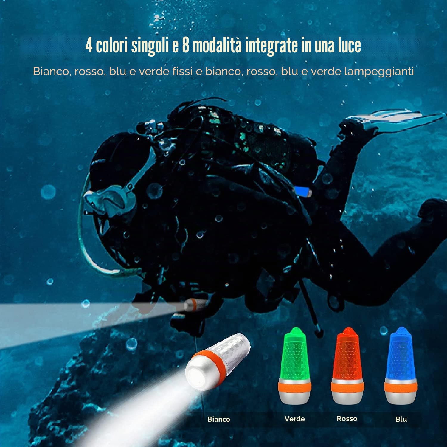 Orcatorch SD03 - Luce stroboscopica subacquea con luce rossa, bianca, verde, blu, per 100 m di profondità subacquea