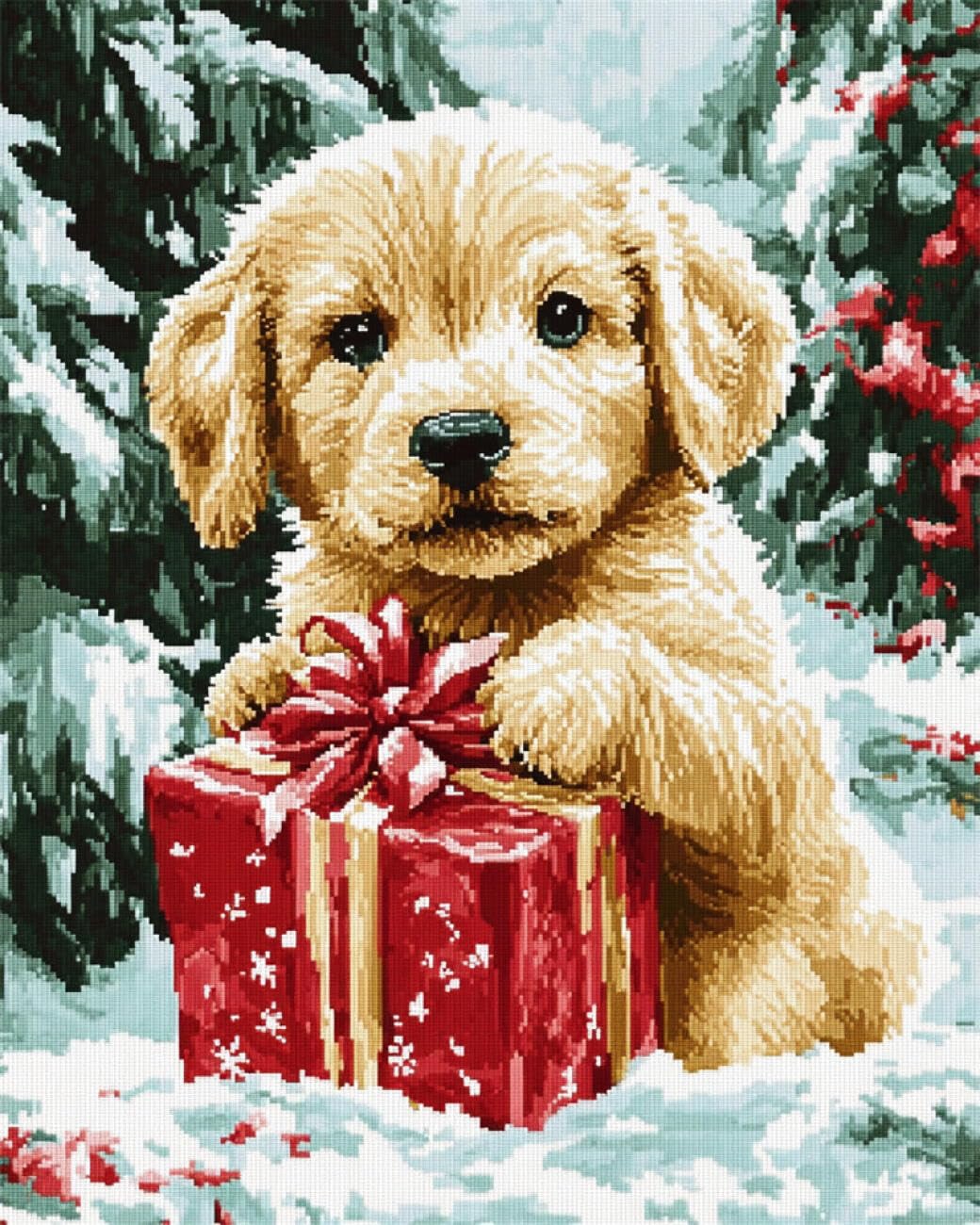 AxiangziK DIY Embroidery Kit Golden Retriever in the Snow 11CT 40x50cm