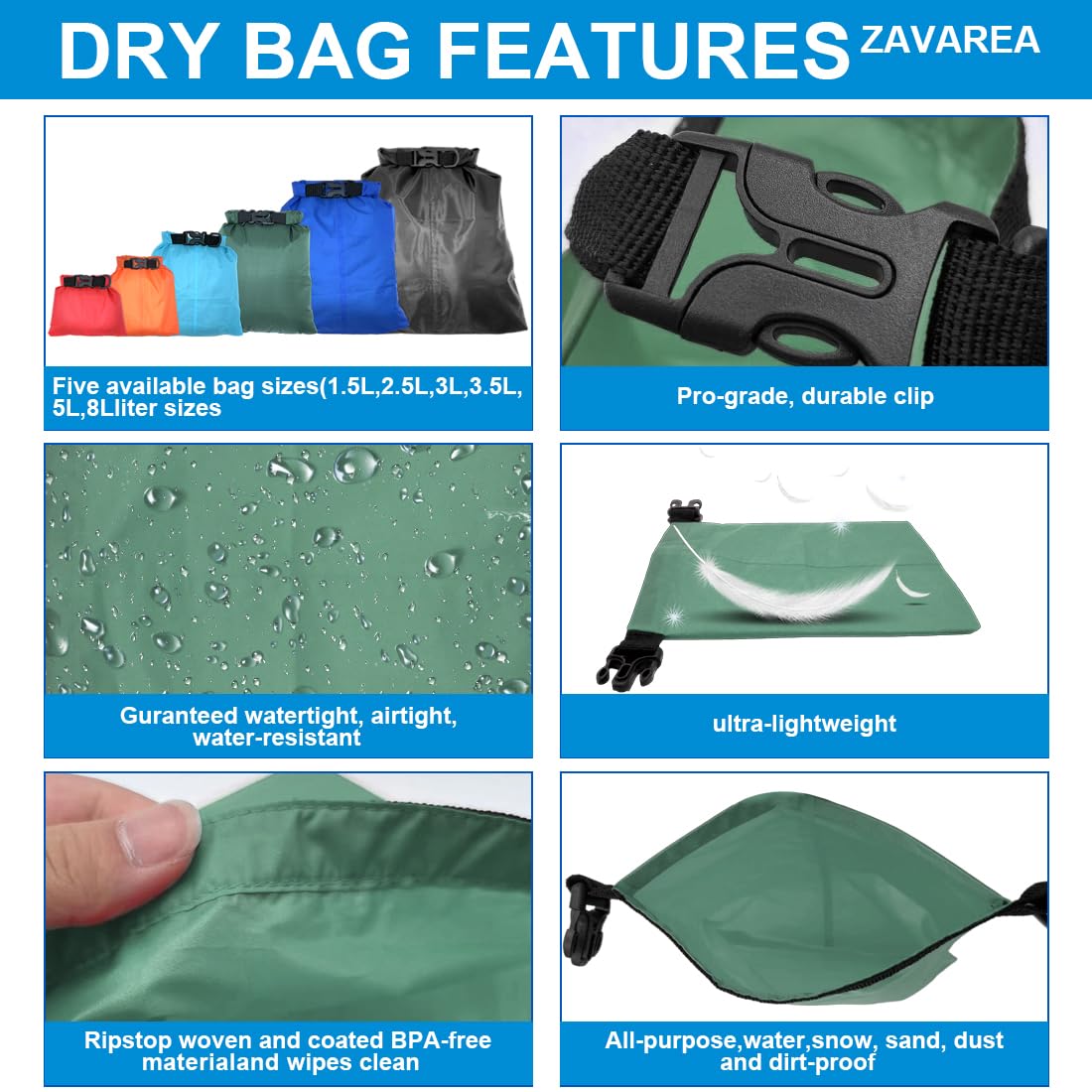 LICQIC Waterproof Dry Bag, Drybag Canoe Bag, Dry Sacks Waterproof Bag, Dark Green, 3.5 Litre, 3.5l Green - Image 4