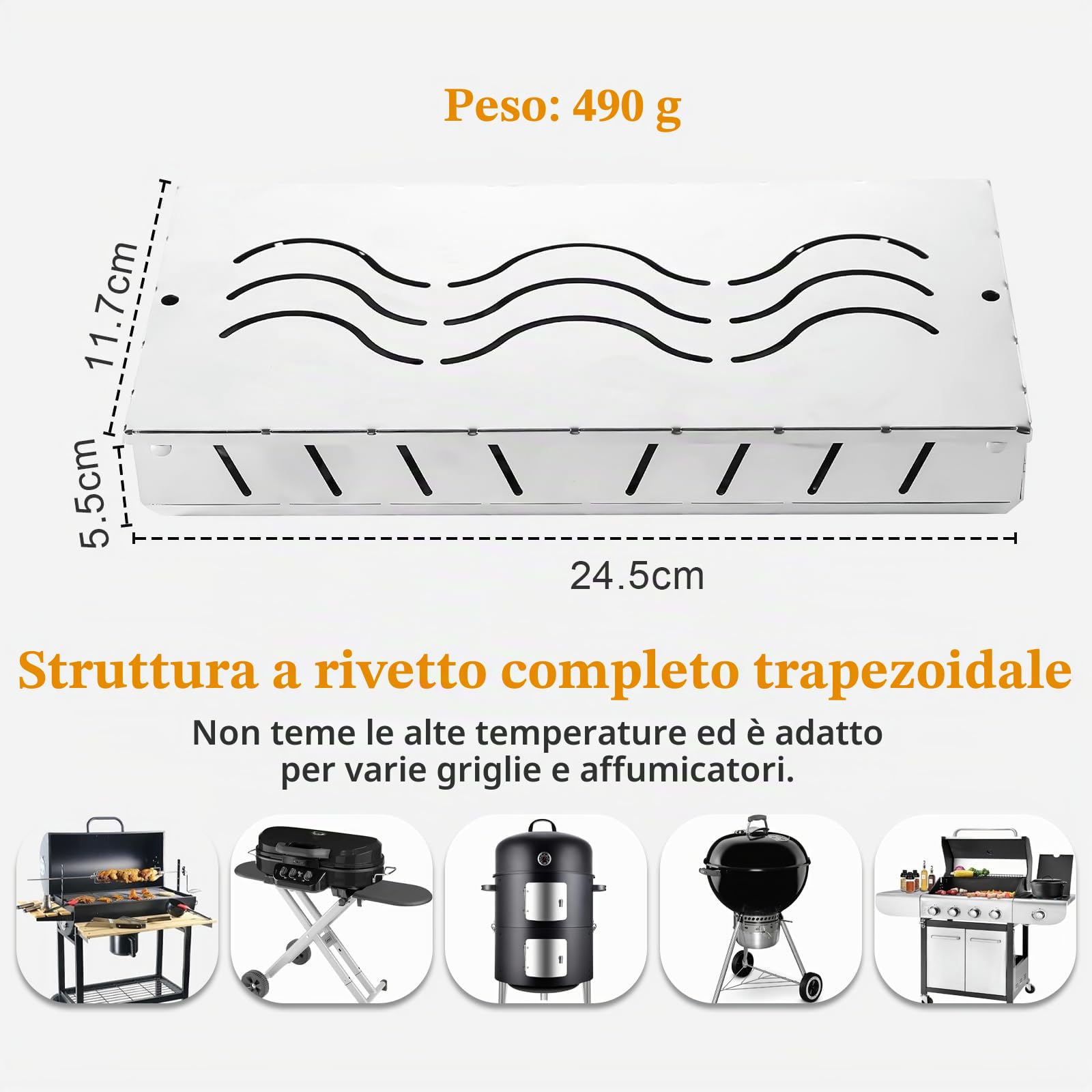 Affumicatore Box Bbq, Affumicatore di Grande Capacità con Presa di Ossigeno su 5 lati, Smoker Box in Acciaio Inox con 2 Ganci, BarbecueAffumicator Griglie a Gas Aumentare il Fumo