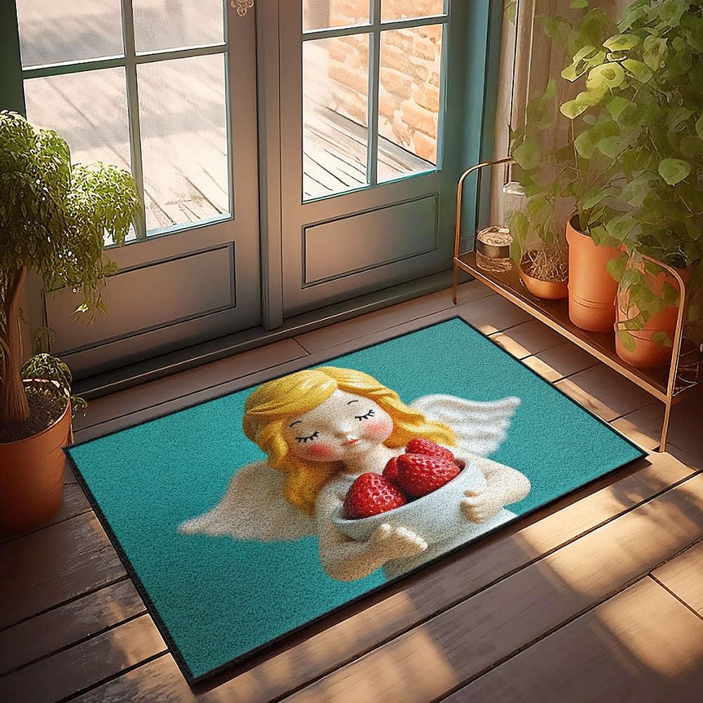 Tapis de porte d'entrée Ange aux fraises 65x90 cm pour cuisine d'automne