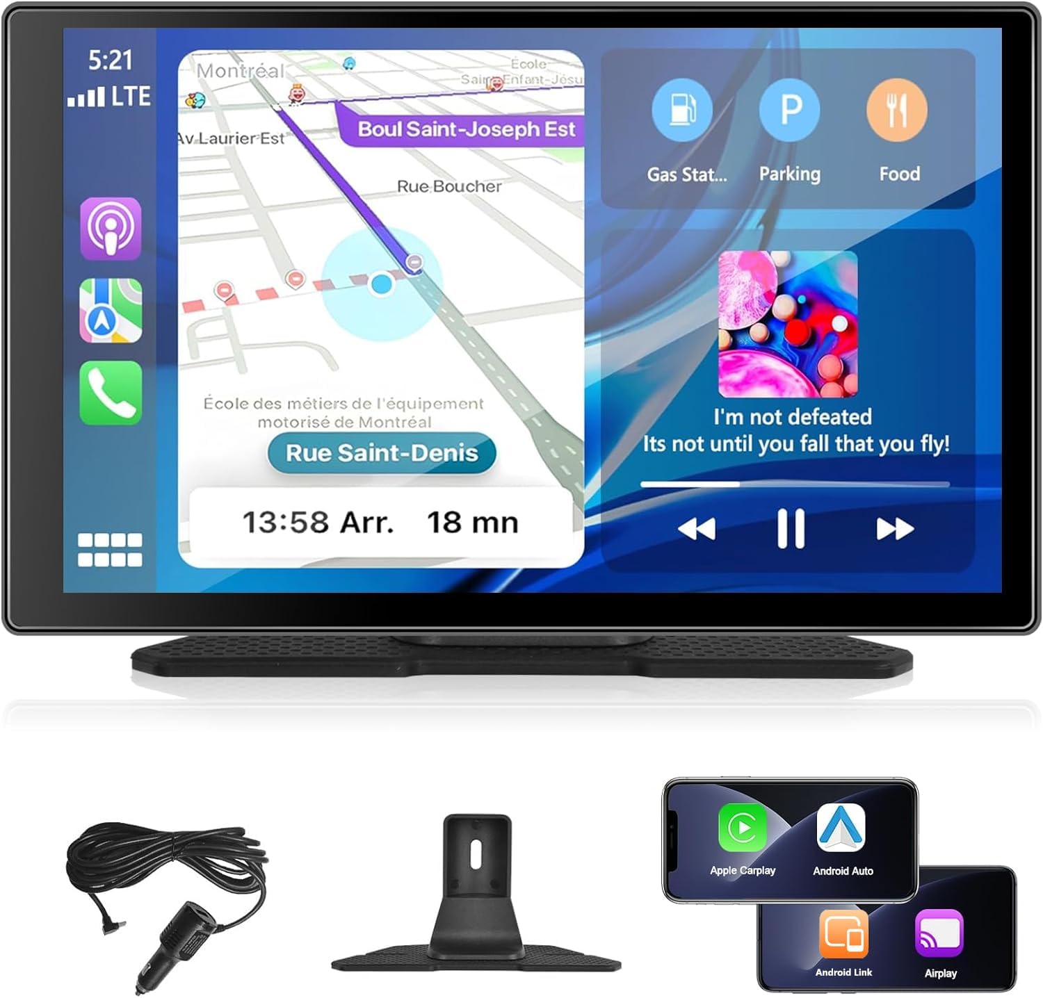 9 Inch Wireless Car Stereo with Carplay & Android Auto,1080p Backup Camera,Portable Touch Screen,Mirror Link, Bluetooth, AUX,FM,Siri