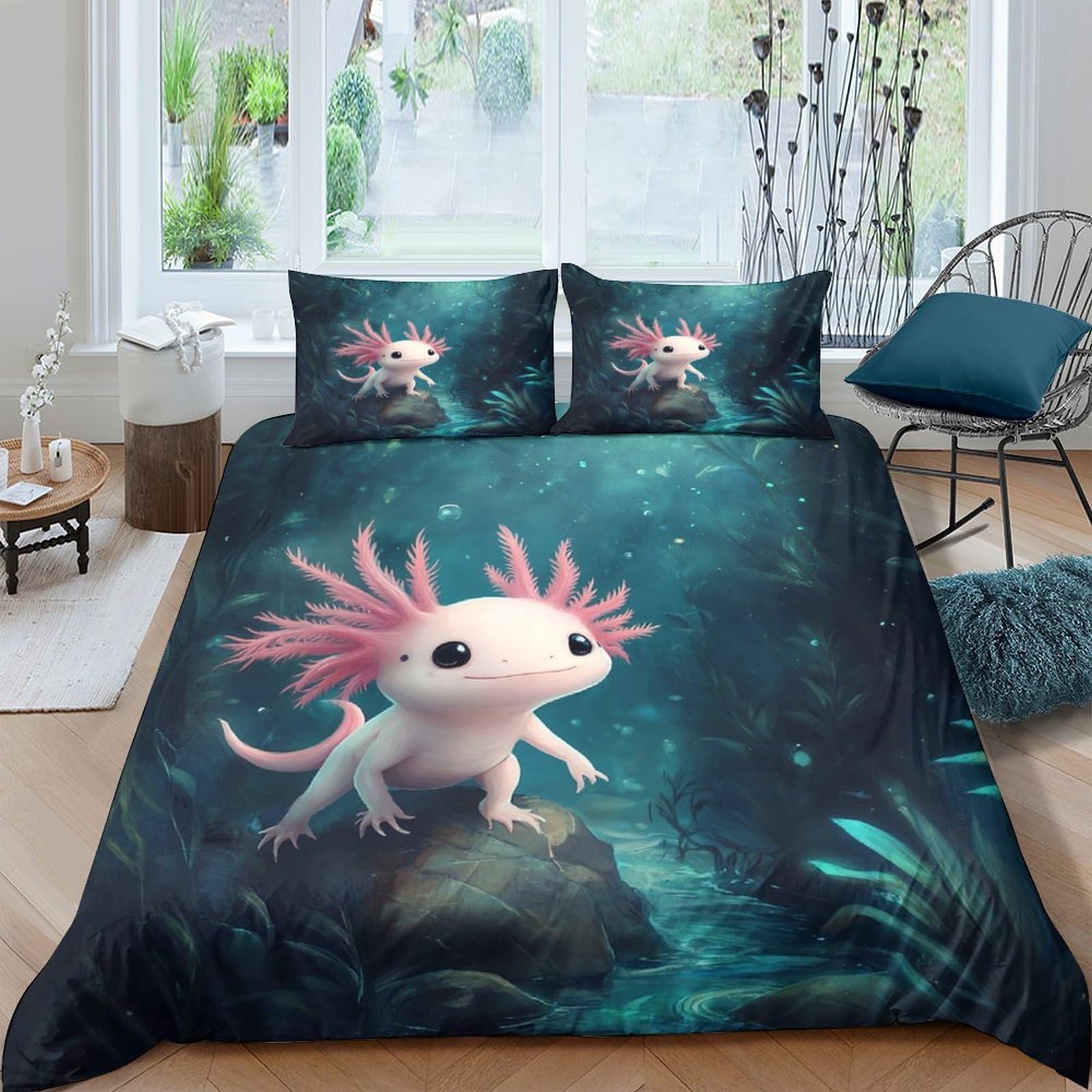 Ctjqhvkz Style-10 3D Printed Axolotl Underwater Fitted Sheet Microfiber Soft Mattress Cover For Bedroom Dorm Decor Protection Single（135X200cm）