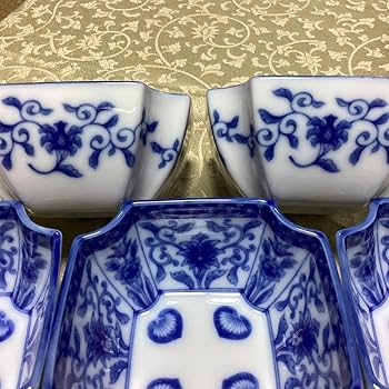 Amazon.co.jp: 有田焼 深川製磁 かぶと唐草 小鉢揃 5枚セット 染付 角