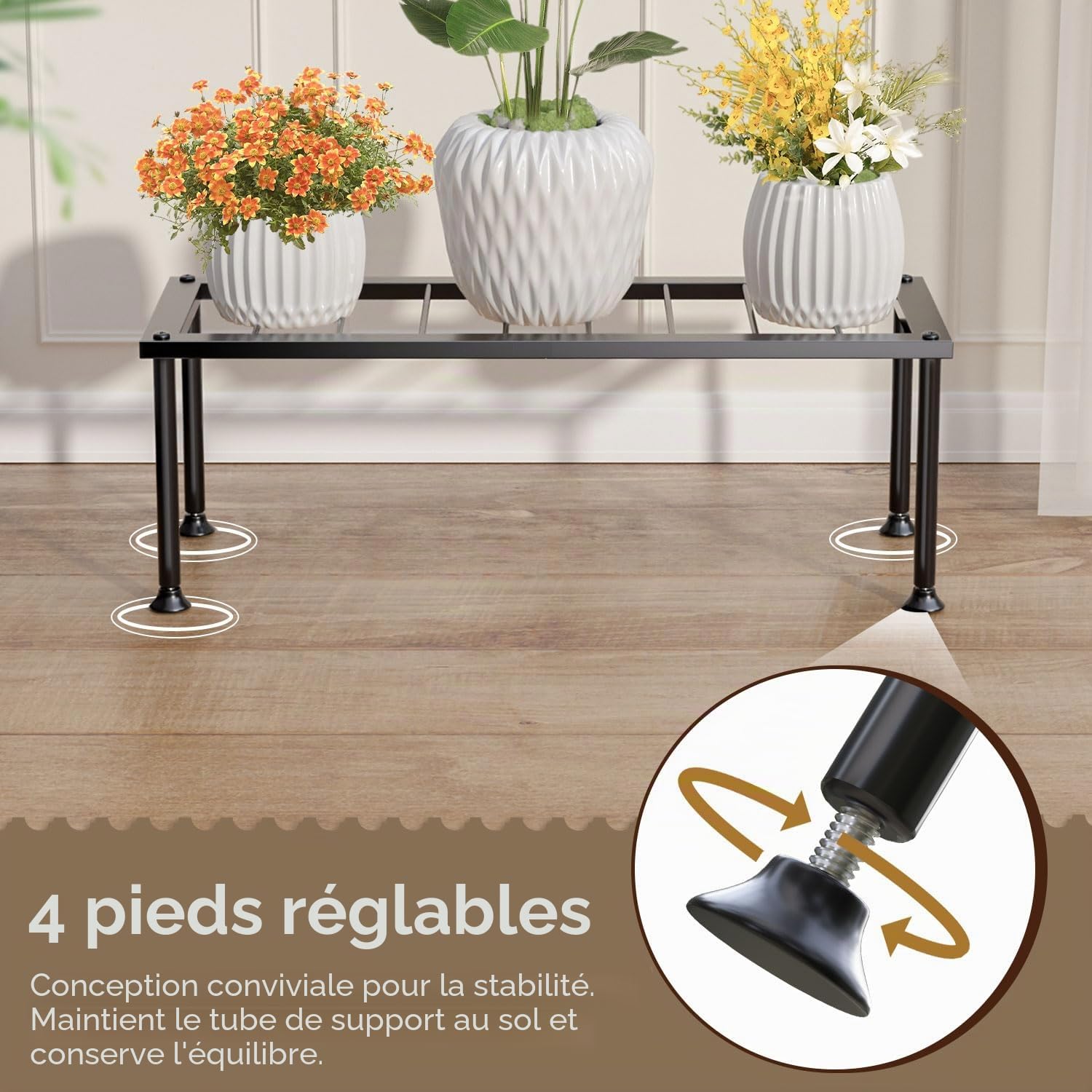 Josmimic Support pour plantes à 1 niveau : support échelle pour pot de fleurs – Support de pot de fleurs en métal robuste pour salon, terrasse, jardin, coin balcon et cour