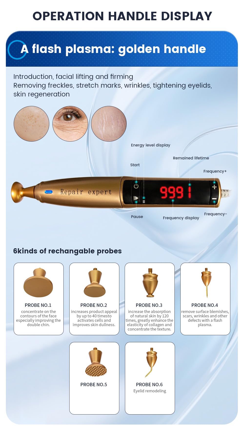 Plasma Beauty Gerät 2 in 1 mit weißem Ozon Handstück und goldenem Handstück, Gesichtsgerät für Pflegeroutine, Elastizität, Ausstrahlung, Serumaufnahme, Salon und Heimgebrauch