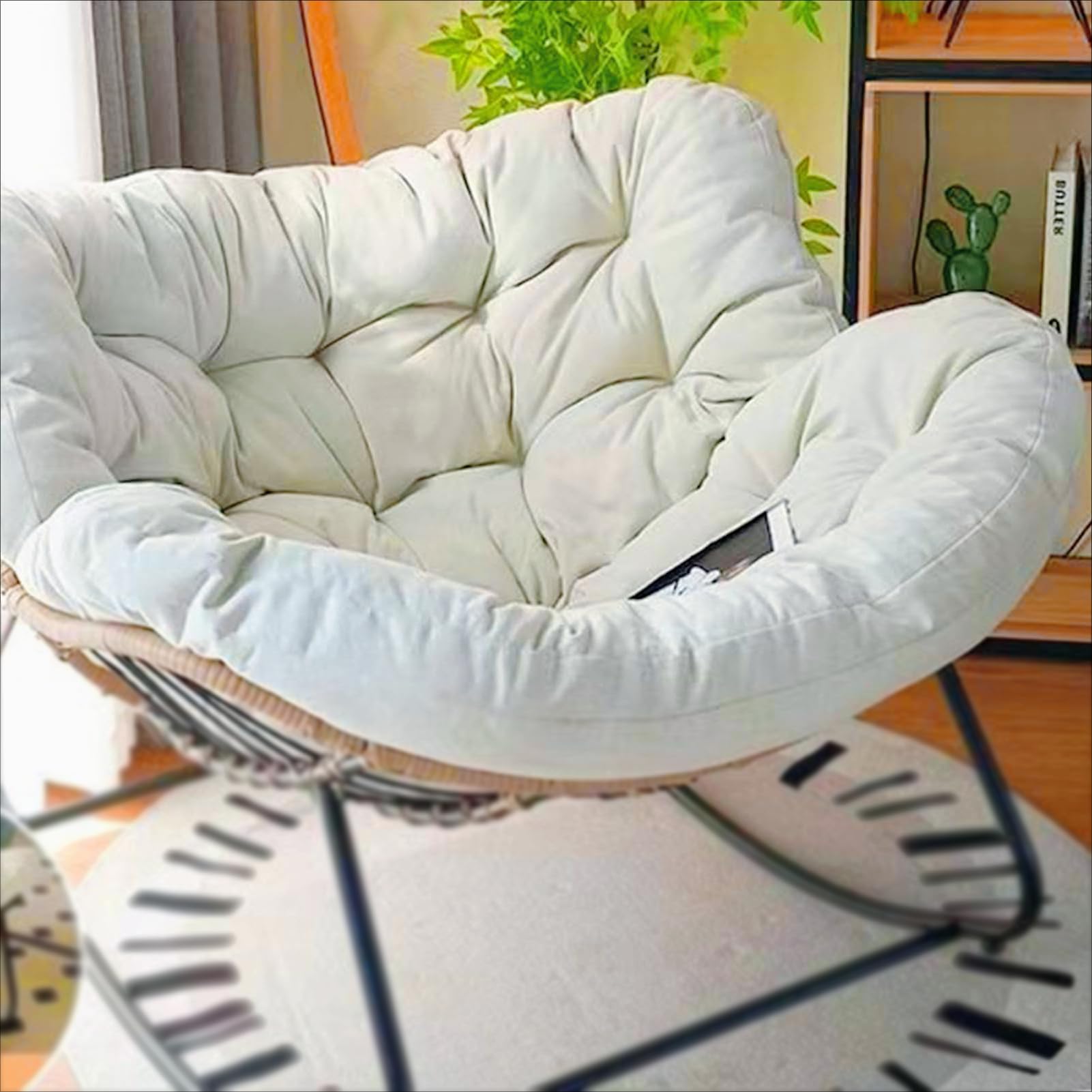 Rocking Chairs Cushions for Adults, Giant Patio Rocking Chair Replacement Cushion, Indoor Outdoor Egg Chair Cushion 4"×37.4" ×45.2" Cotton Filling is Soft and Skin-Friendly (Off-white)