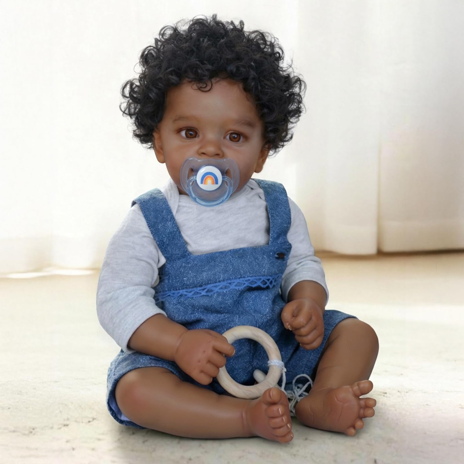 KSBD Realistic Reborn Baby Doll, 18-Inch African American Lifelike Boy | Real-Life Feel, Hand-Rooted Hair, Handmade Newborn, Weighted Body, Soft & Cuddly, Accessories Included, Gift Box,Ages 3+