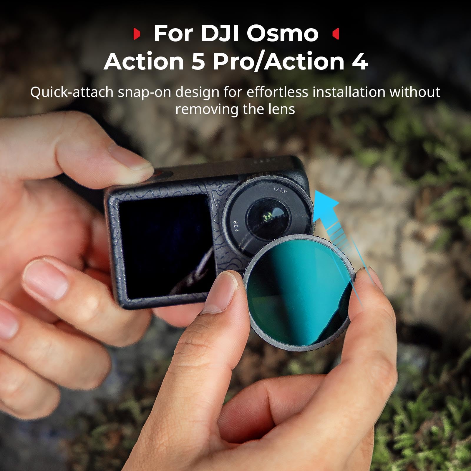 SMALLRIG Kit filtri ND per DJI Osmo Action 5 Pro/Action 4, confezione da 5 filtri polarizzanti a densità neutra CPL FS ND8 ND16 ND32 a scatto e copertura in silicone per obiettivo - 5411