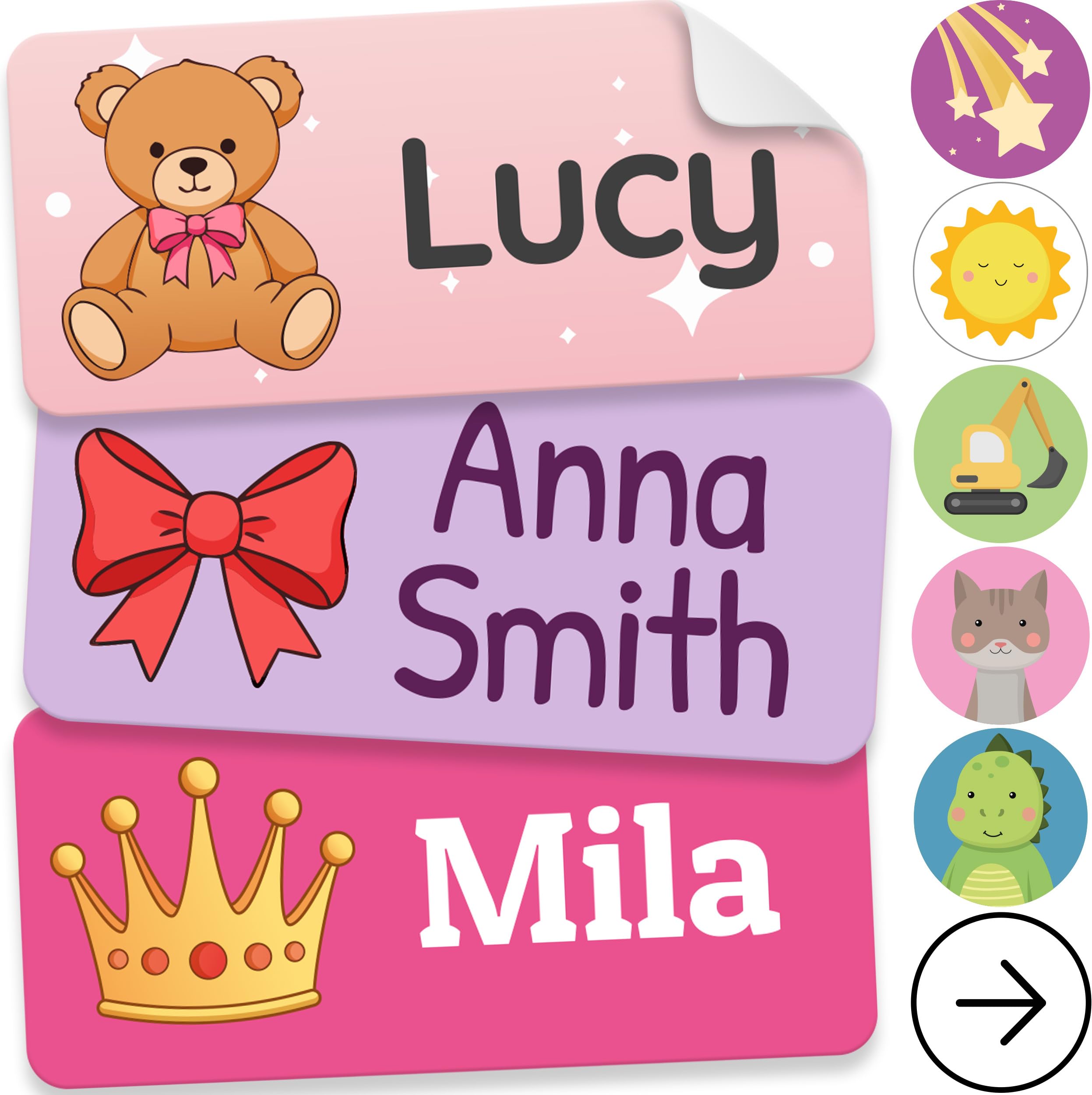 Personalized Name Labels for Kids (70 Labels) - Durable &amp; Waterproof Custom Name Stickers for Clothing Tags, School Supplies, Camp &amp; Daycare - Rainbow (1.2”x0.5”)