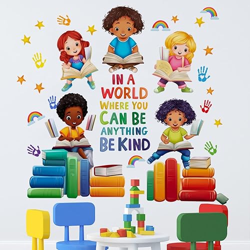 Runtoo Calcomanías de pared coloridas para niños, citas inspiradoras, libros, letras positivas, decoración de pared para guardería, sala de lectura,