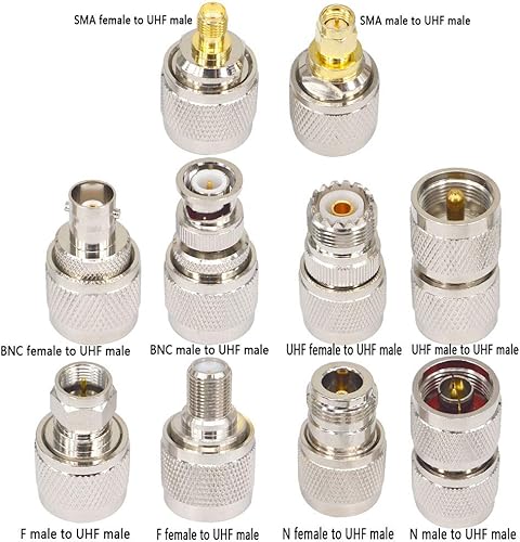 Miniatura 2 de Boobrie Juego de conectores coaxiales de RF de 10 Uds. Kit de adaptador UHF macho UHF a FUHF a BNCUHF a NUHF a SMA Adaptador UHF Conector de cable