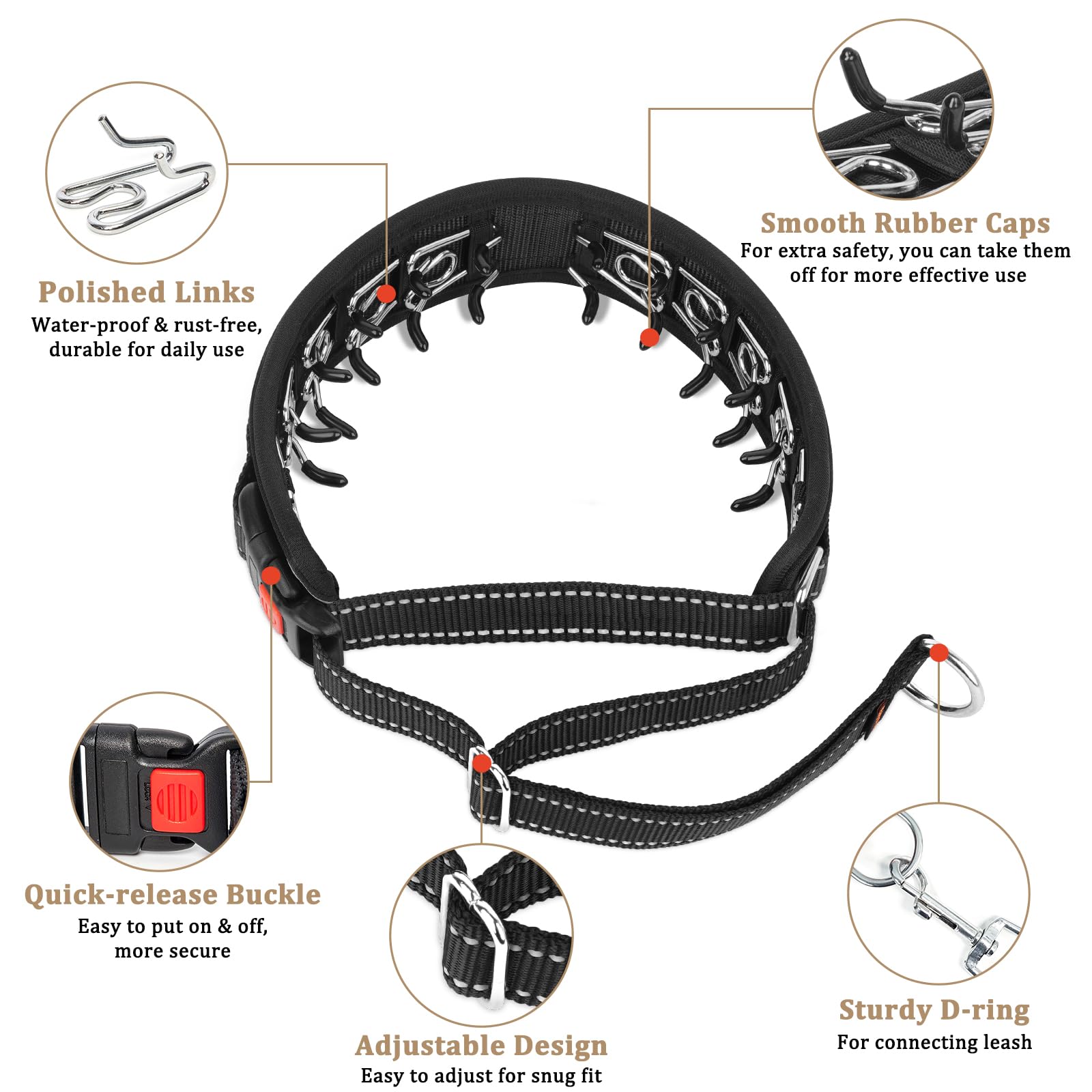 Mayerzon Martingale Anti-Zieh-Hundehalsband, reflektierendes Wanderhalsband für große und mittelgroße Hunde, Pitbull, belgischer Malinois, Dobermann, der zieht, Anti-Zieh-Hundehalsband mit Schnalle