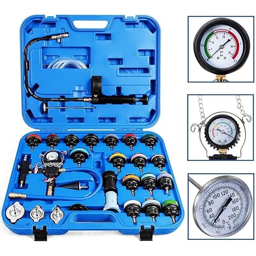 CALU LUKY 28 Pcs Universal Radiator Pressure Tester, Coolant Pressure Tester kit Vacuum Type Cooling System Tool Kit w/Carrying Case, Pressure Tester Kit,Cooling System Pressure Tester Kit