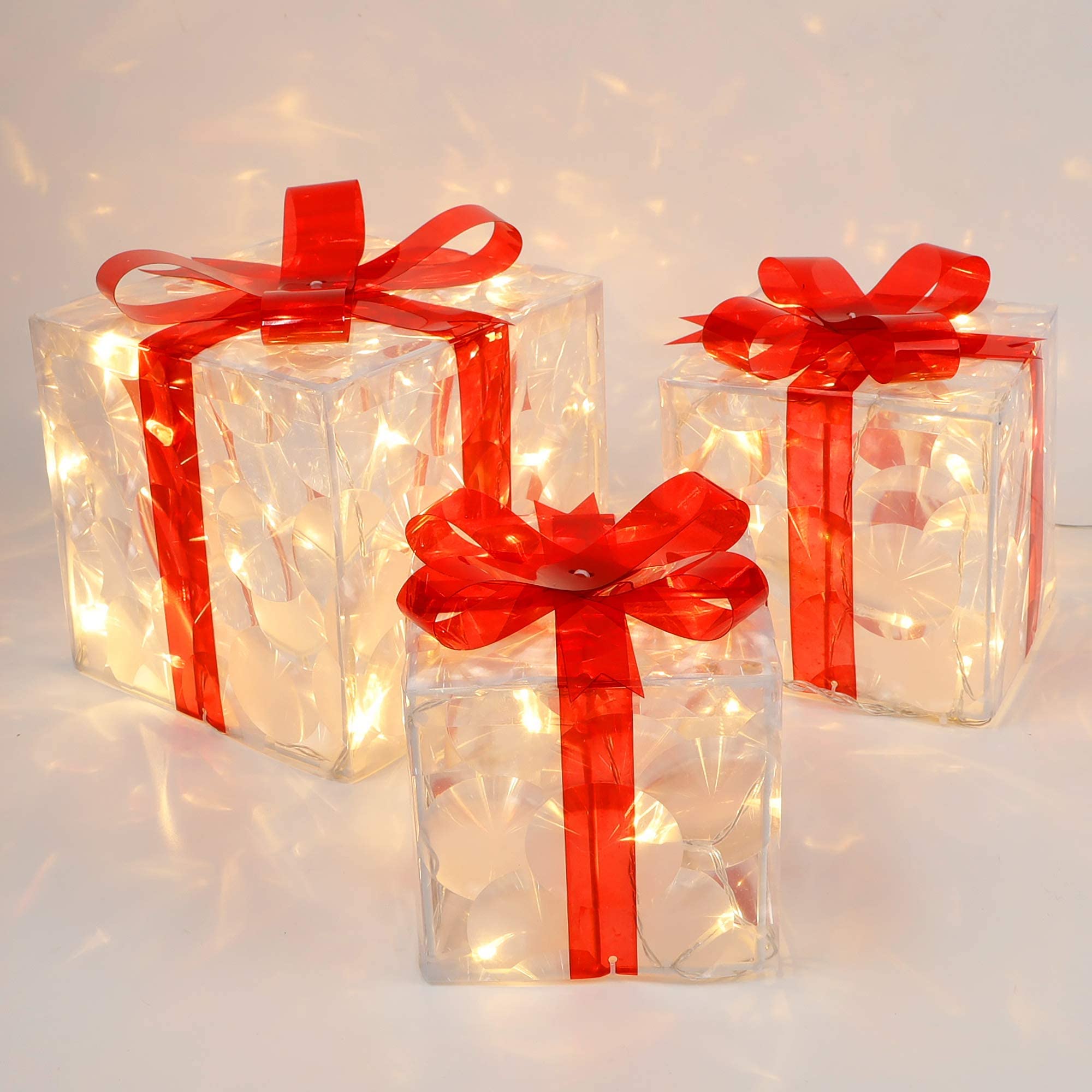 Lulu Home Christmas Lighted Boxes, Set of 3 60 LED Light Up Decor Outdoor, Light Up Christmas Boxes Present Decorations Outdoor Yard