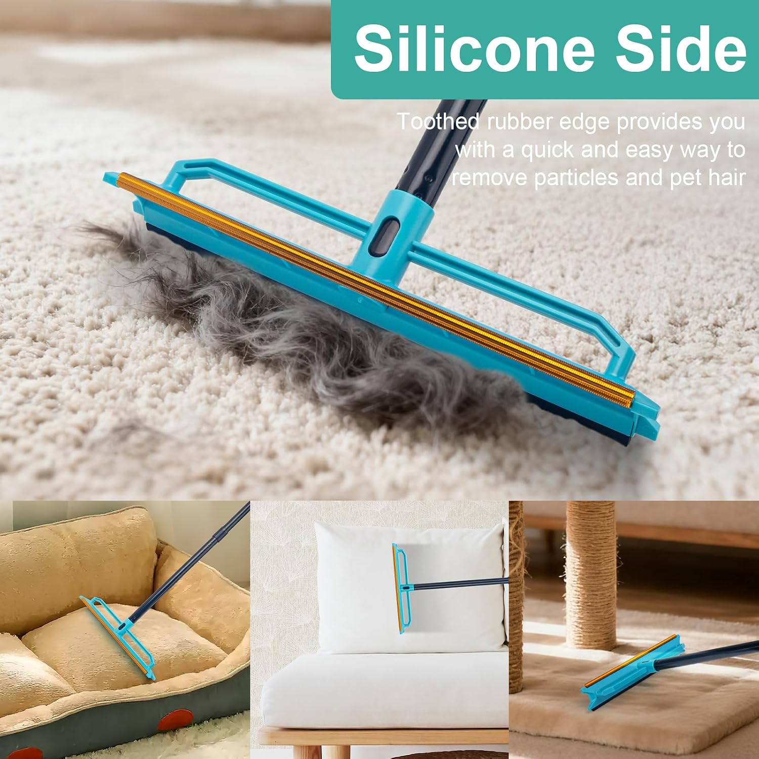 Carpet Rake Pet Hair Removal Tool with 56" Long Handle | Reusable Pet Hair Remover Broom, Cat & Dog Hair Carpet Scraper for Rugs Mats Couch