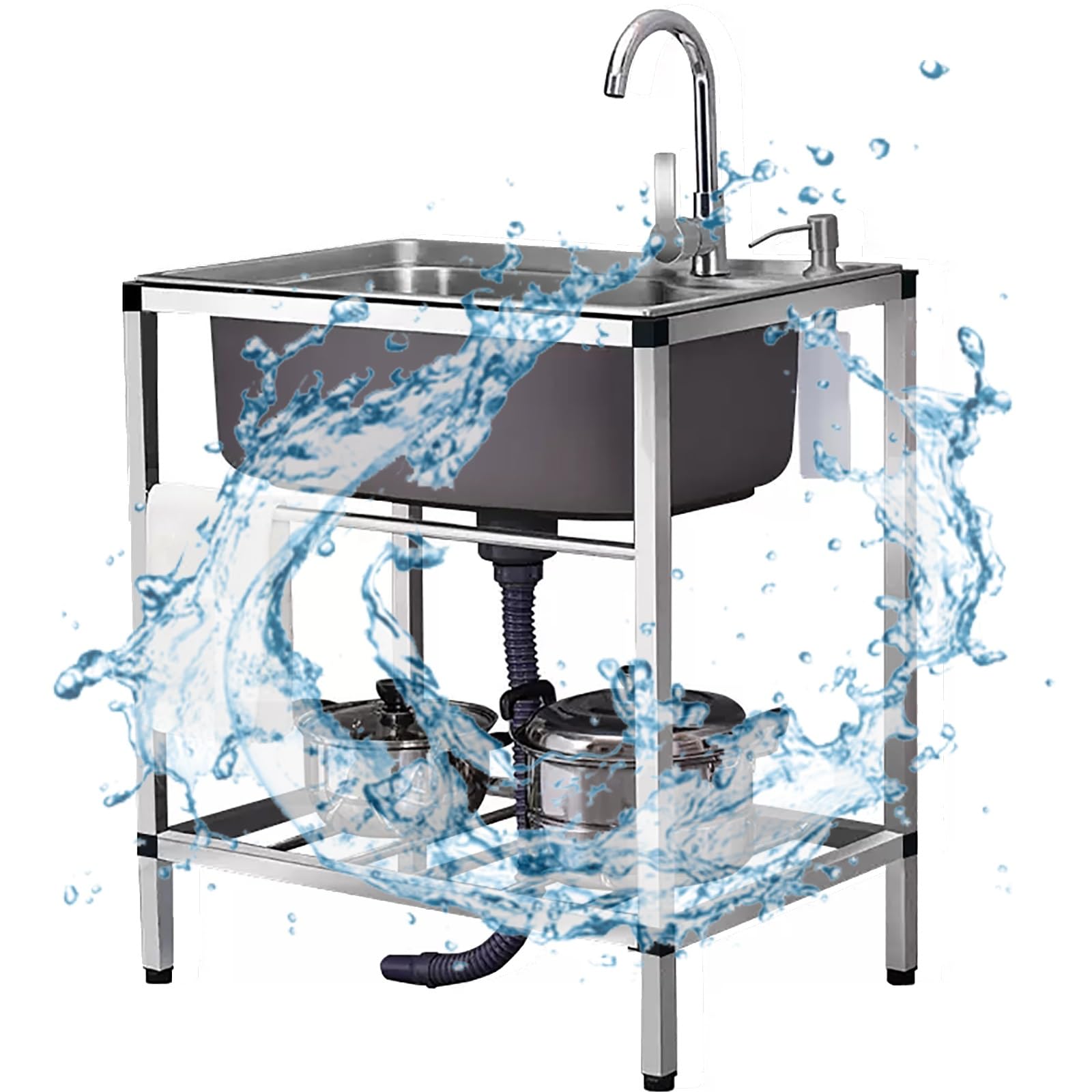 Stainless Steel Kitchen Sink,Commercial Restaurant Sink,304 Stainless Steel Single Bowl,Outdoor Kitchen Sink Free Standing,for Kitchen Bathroom Restaurant Farmhouse Laund (Single Cold 68*44cm)