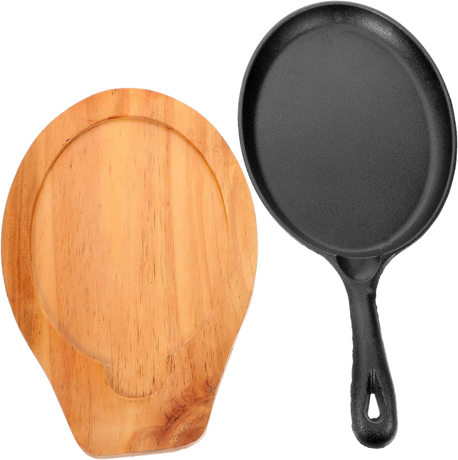 Unomor Cast Iron Skillet with Wooden Base Non-Stick Frying Pan for Steak and Eggs Heavy-Duty Kitchen Cookware Multi-Function Pan for Daily Use Suitable for Stoves