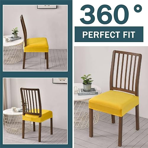 Miniatura 4 de Juego de 6 fundas elásticas de asiento para sillas de comedor, de terciopelo suave, extraíbles y lavables, fundas protectoras para sillas de cocina,